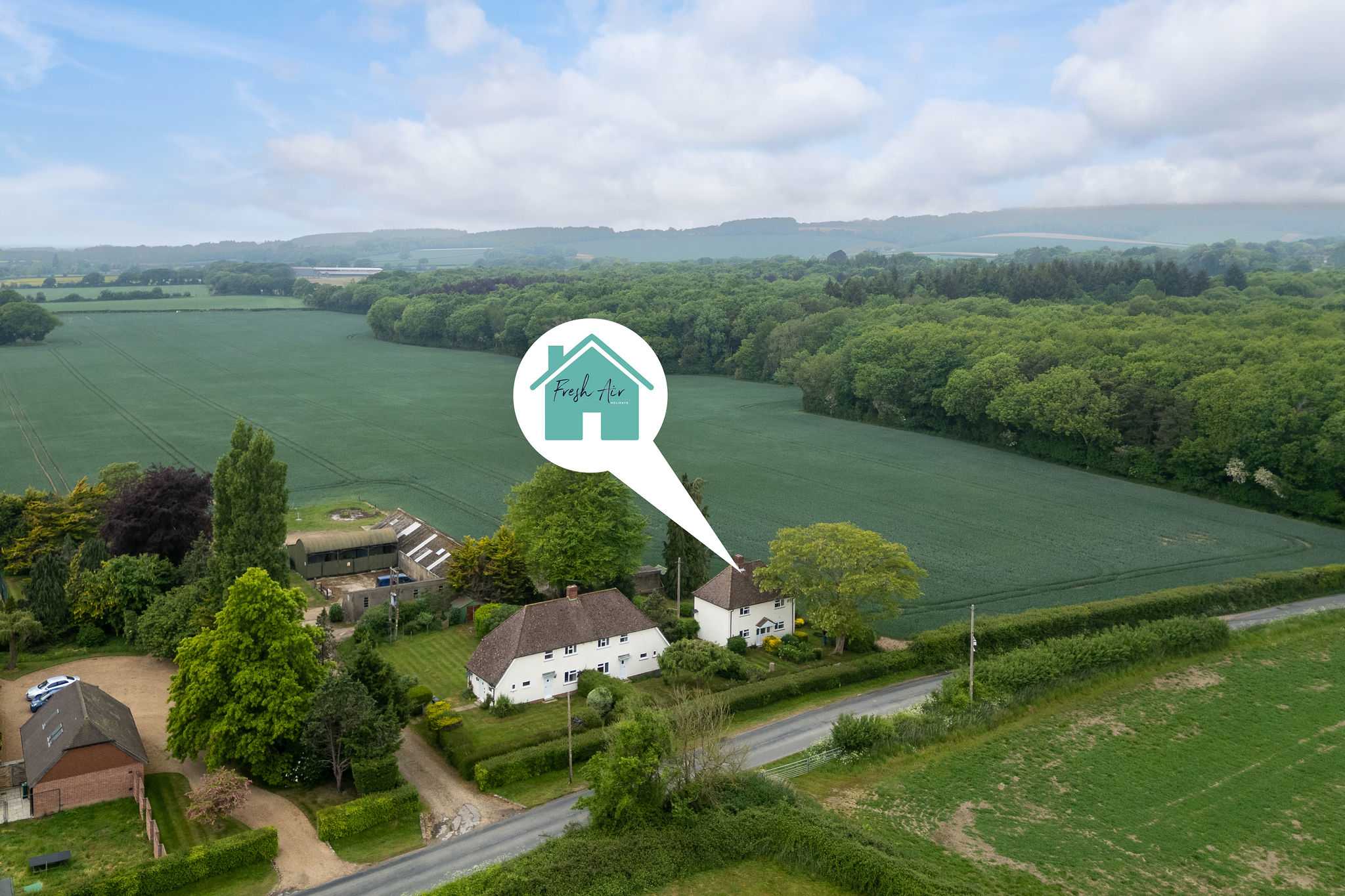 Home sweet home surrounded by a sea of green!