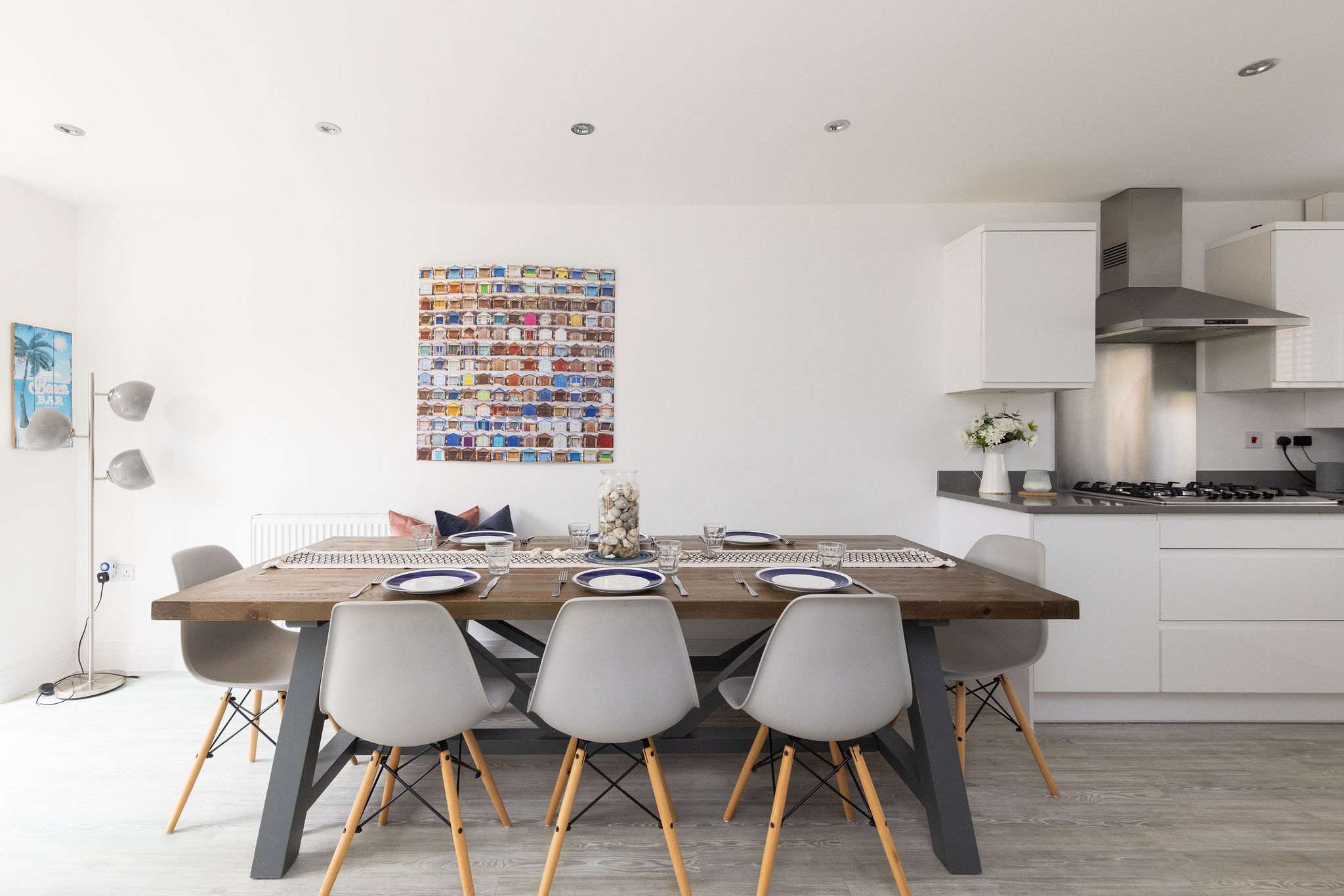 Enjoy meals together in the stylish dining space, which seats up to 10.