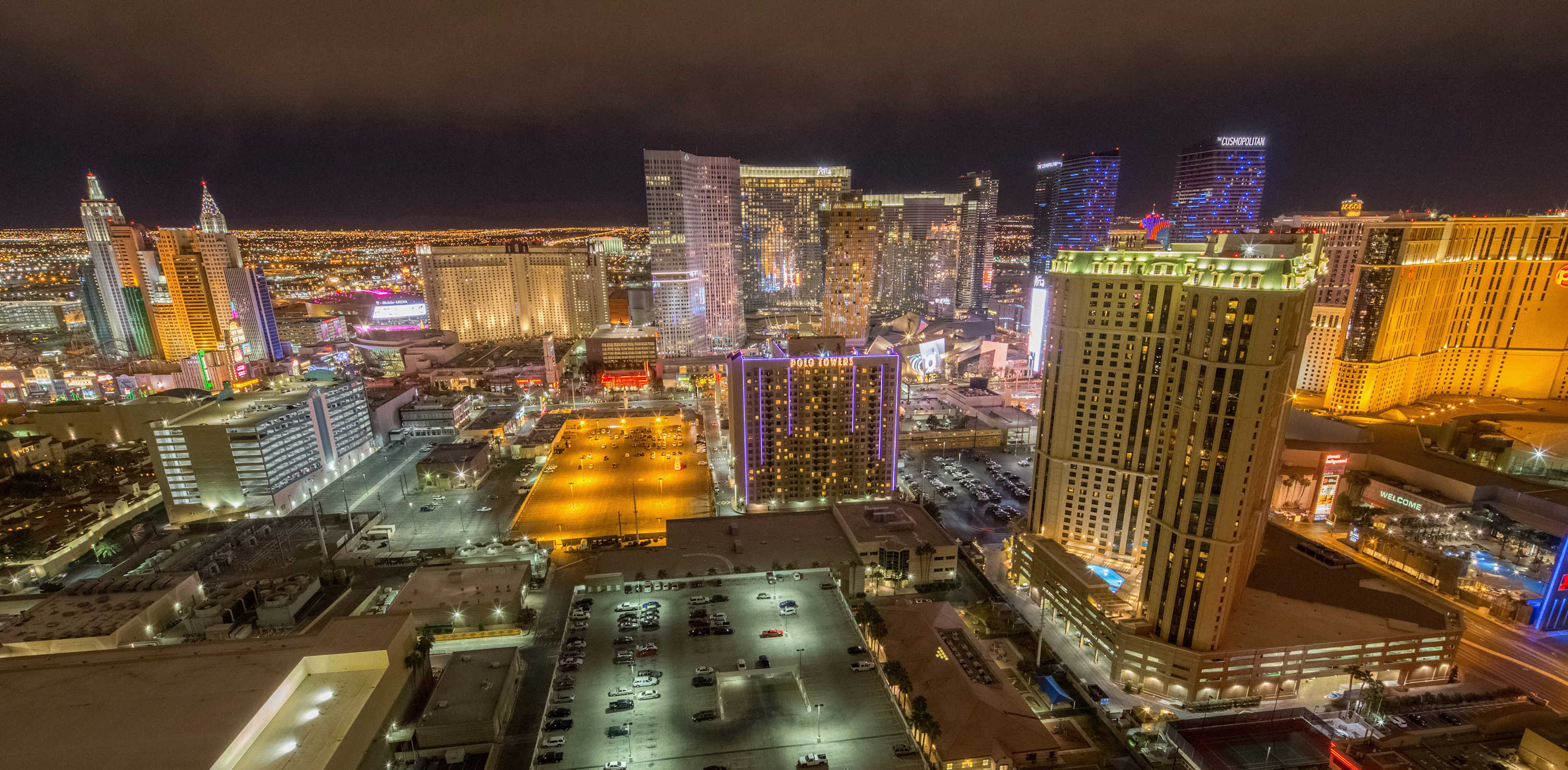 Las Vegas Strip at night from a private balcony at MGM Signature