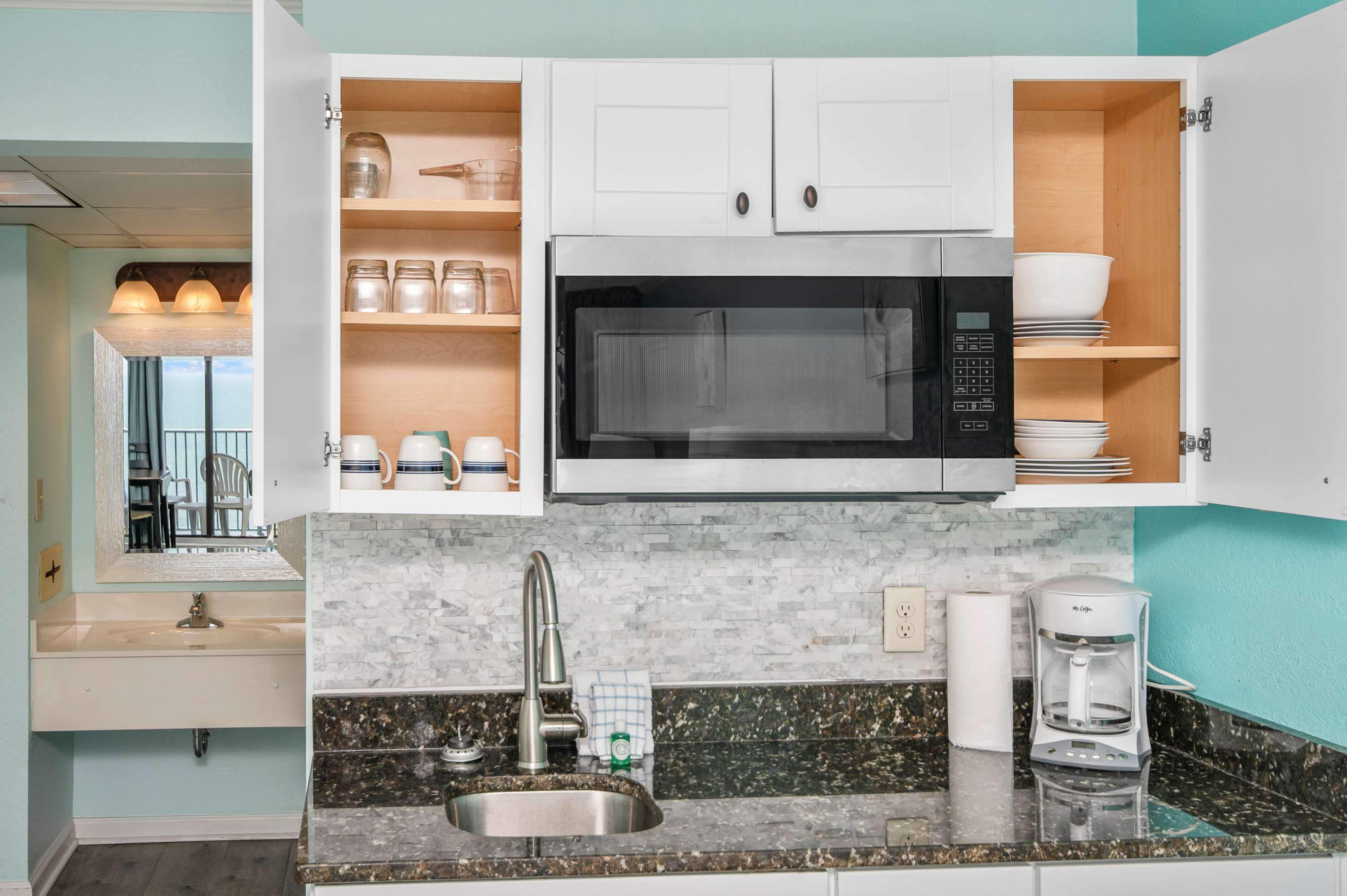 Spacious layout and full cookware set for meals made easy.
