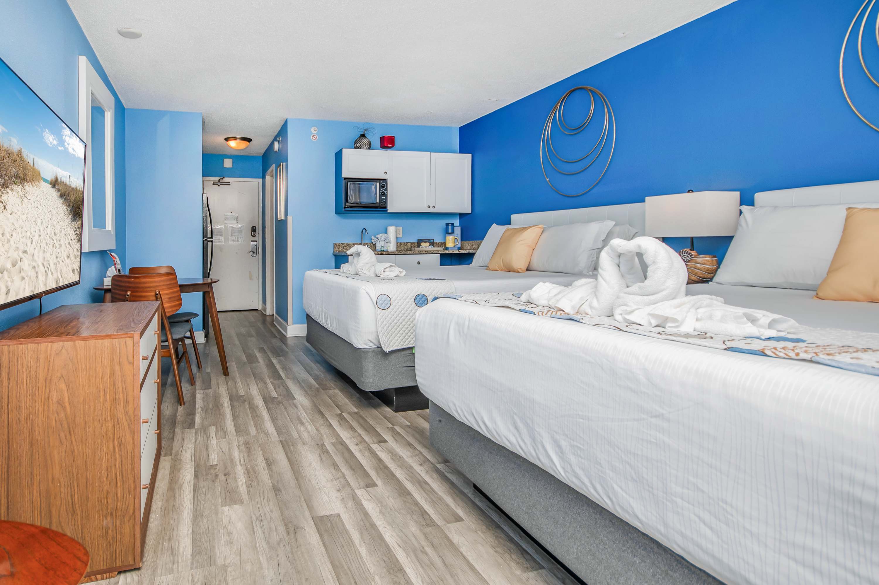 Light and breezy with thoughtful storage space—perfect for extended stays.
