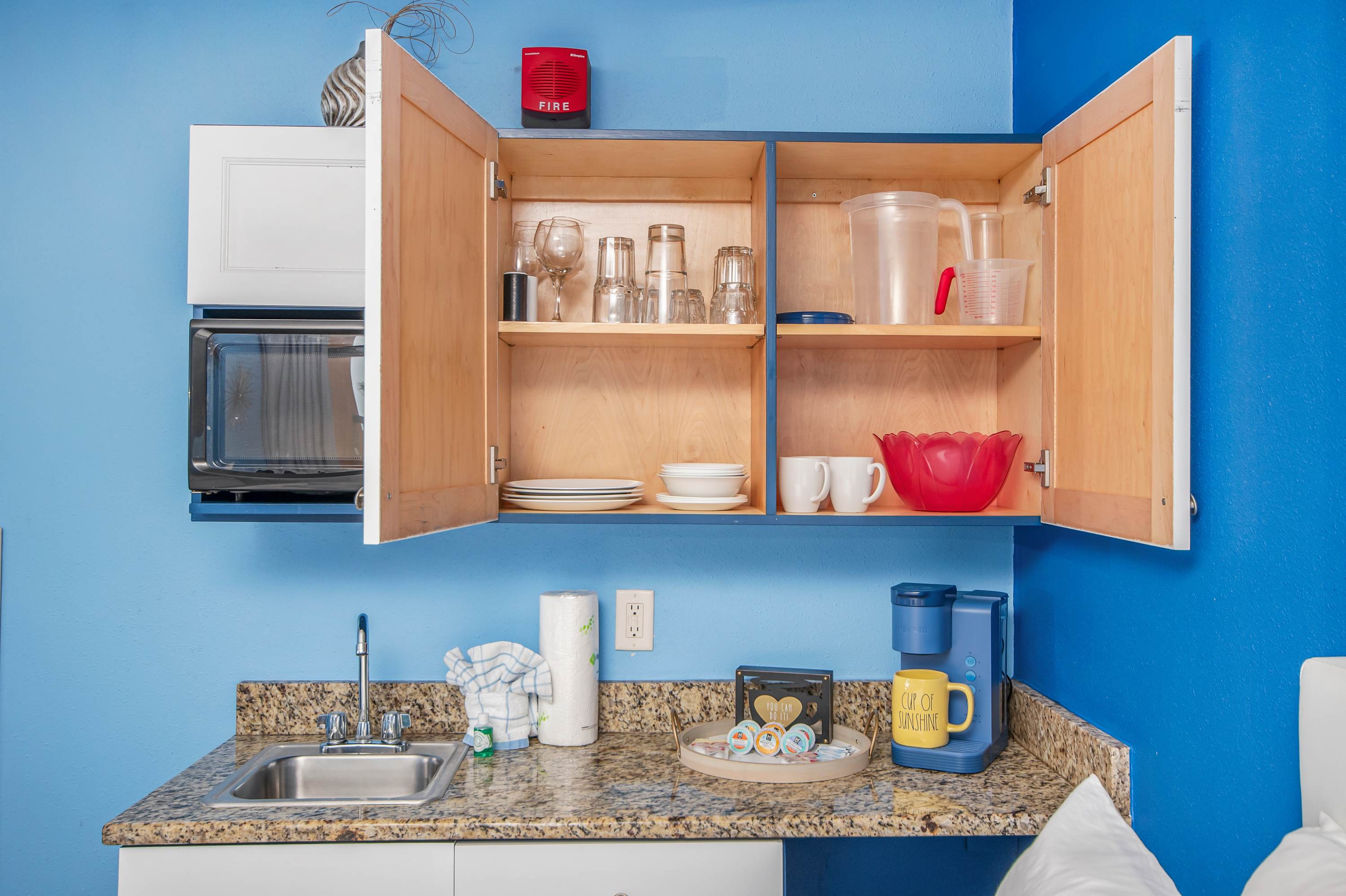 Vacation mornings start with coffee from your private kitchen nook.
