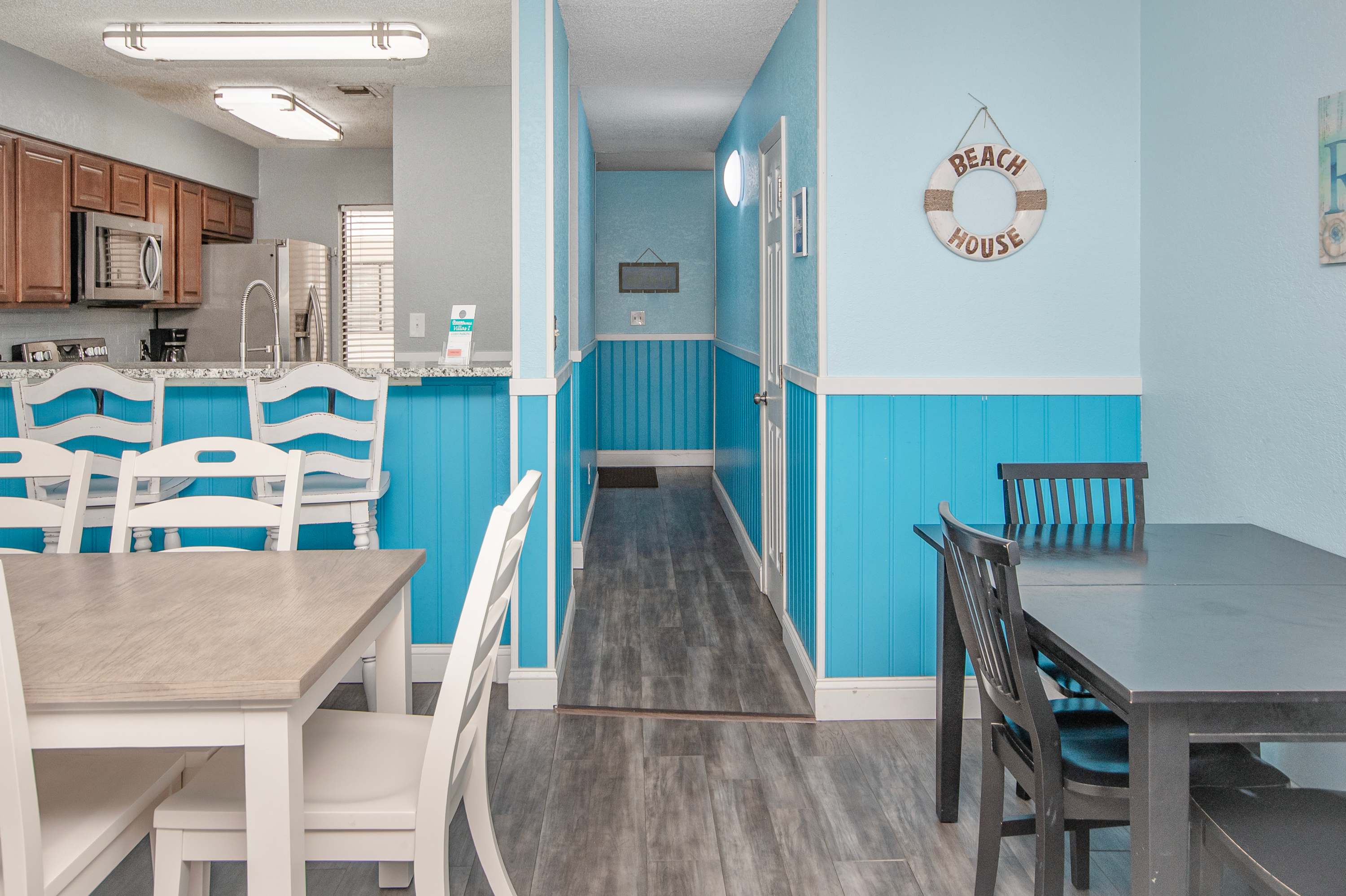Bright dining space with beachy décor that keeps things relaxed and stylish.
