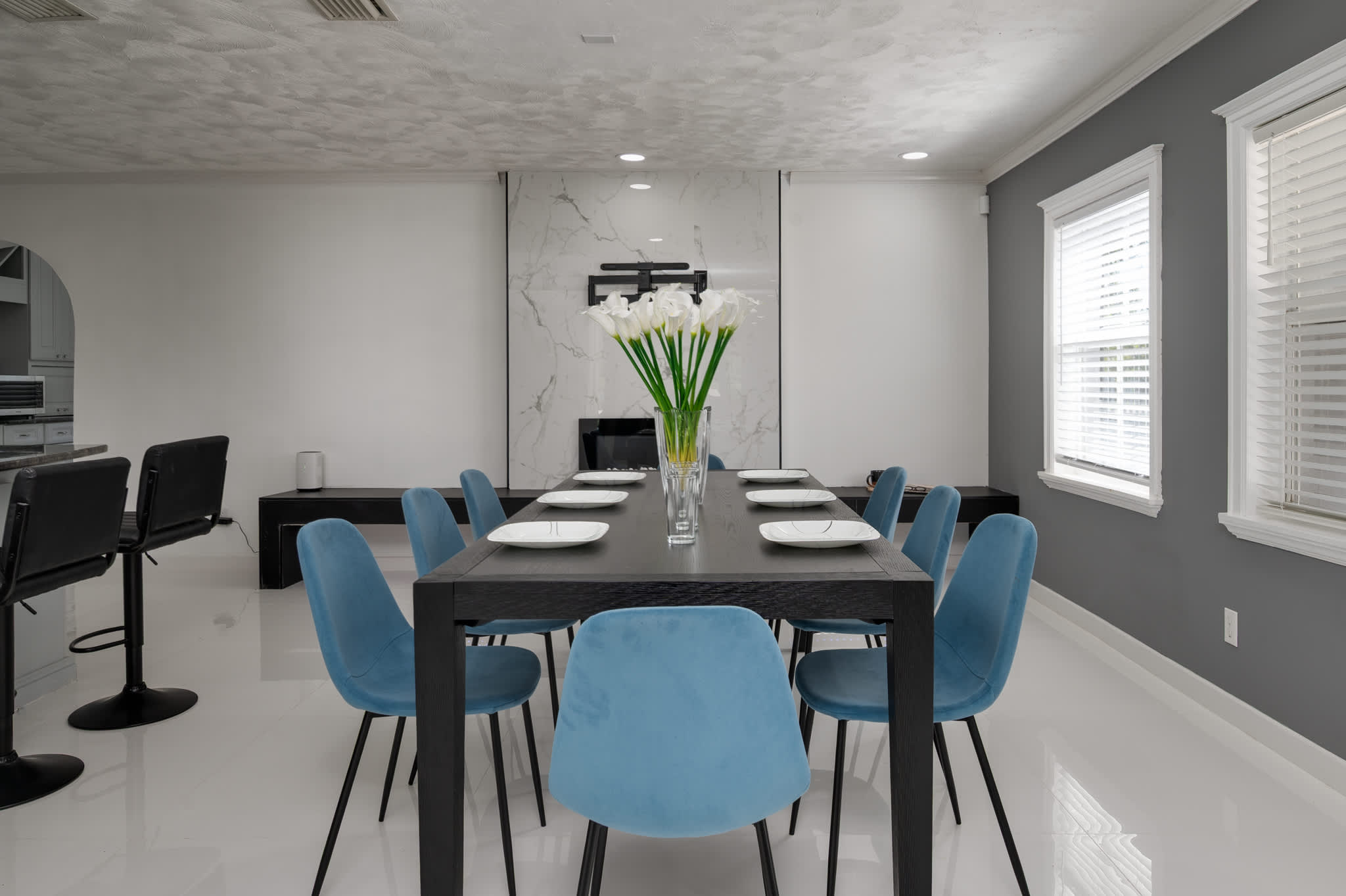 Gather for delicious meals in our cozy dining area, offering ample seating for family and friends.