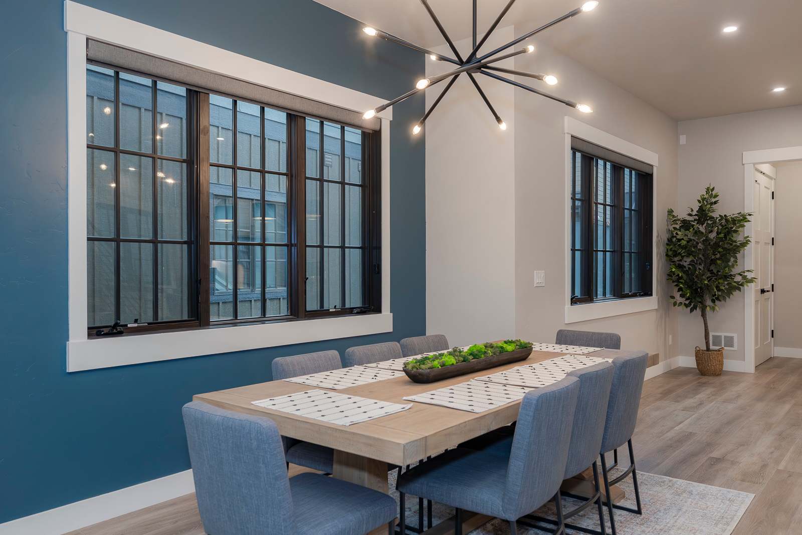 - Gather with loved ones in this stylish dining space, where you can "Dine in Delight" and create unforgettable meals together. This beautifully designed area is the perfect spot for memorable conversations and delicious food.