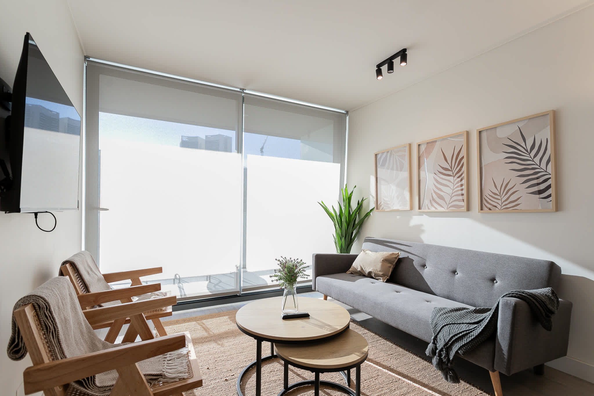 Bright and cozy living room with modern decor, perfect for relaxation and unwinding.