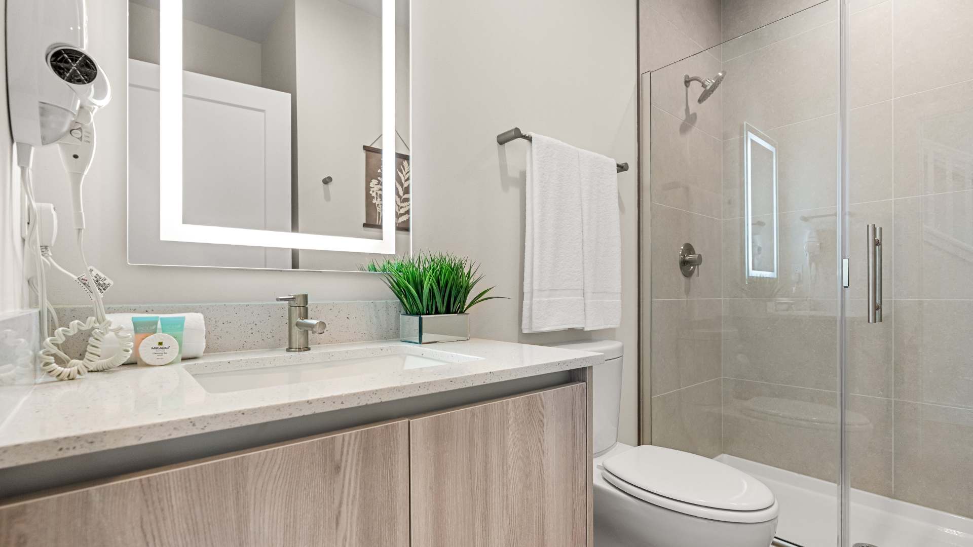 Full Bathroom with Modern Vanity and Standing Shower