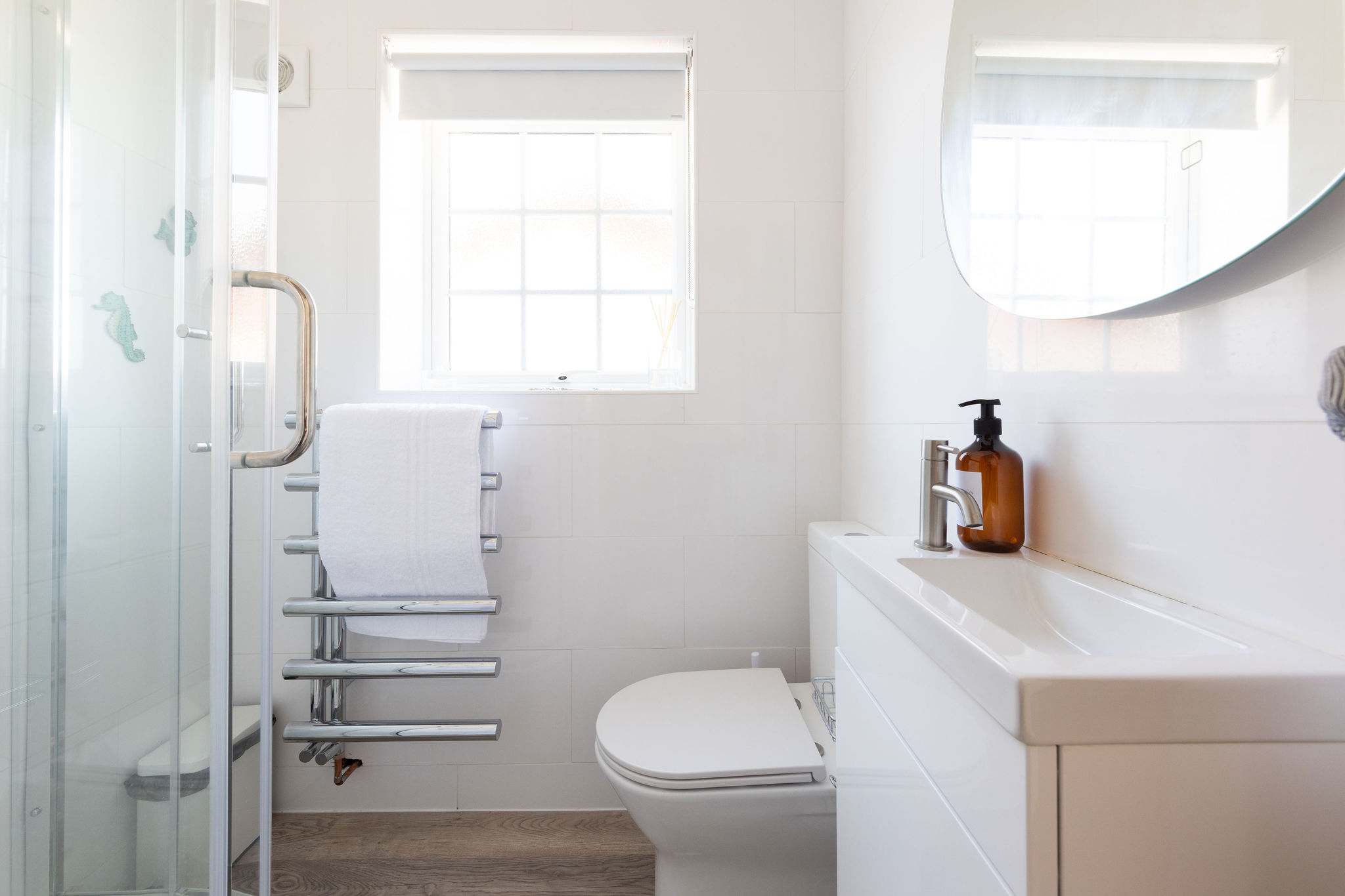 Bright modern bathroom with shower