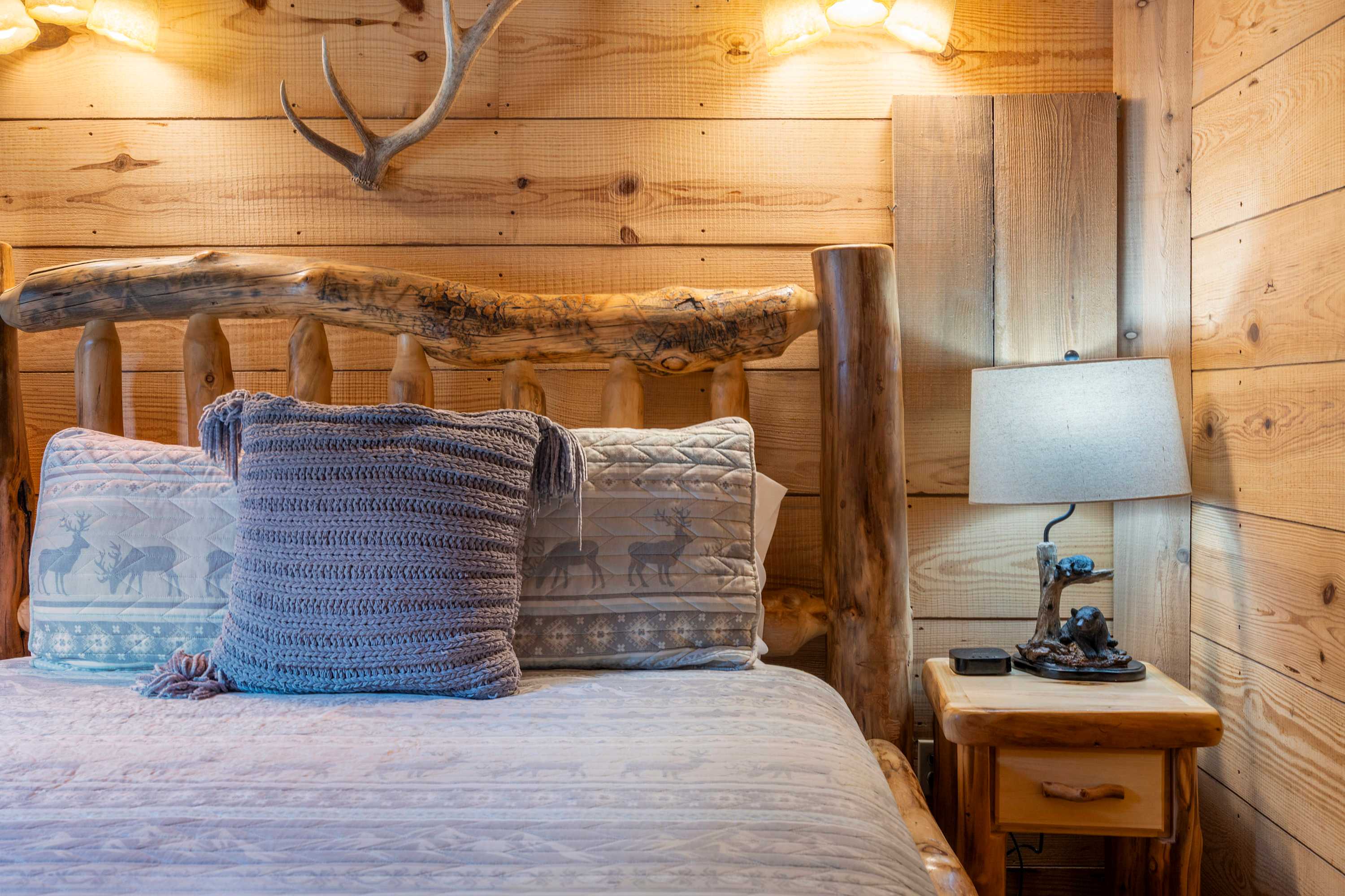 The plush queen bed is ideal for a rejuvenating afternoon snooze