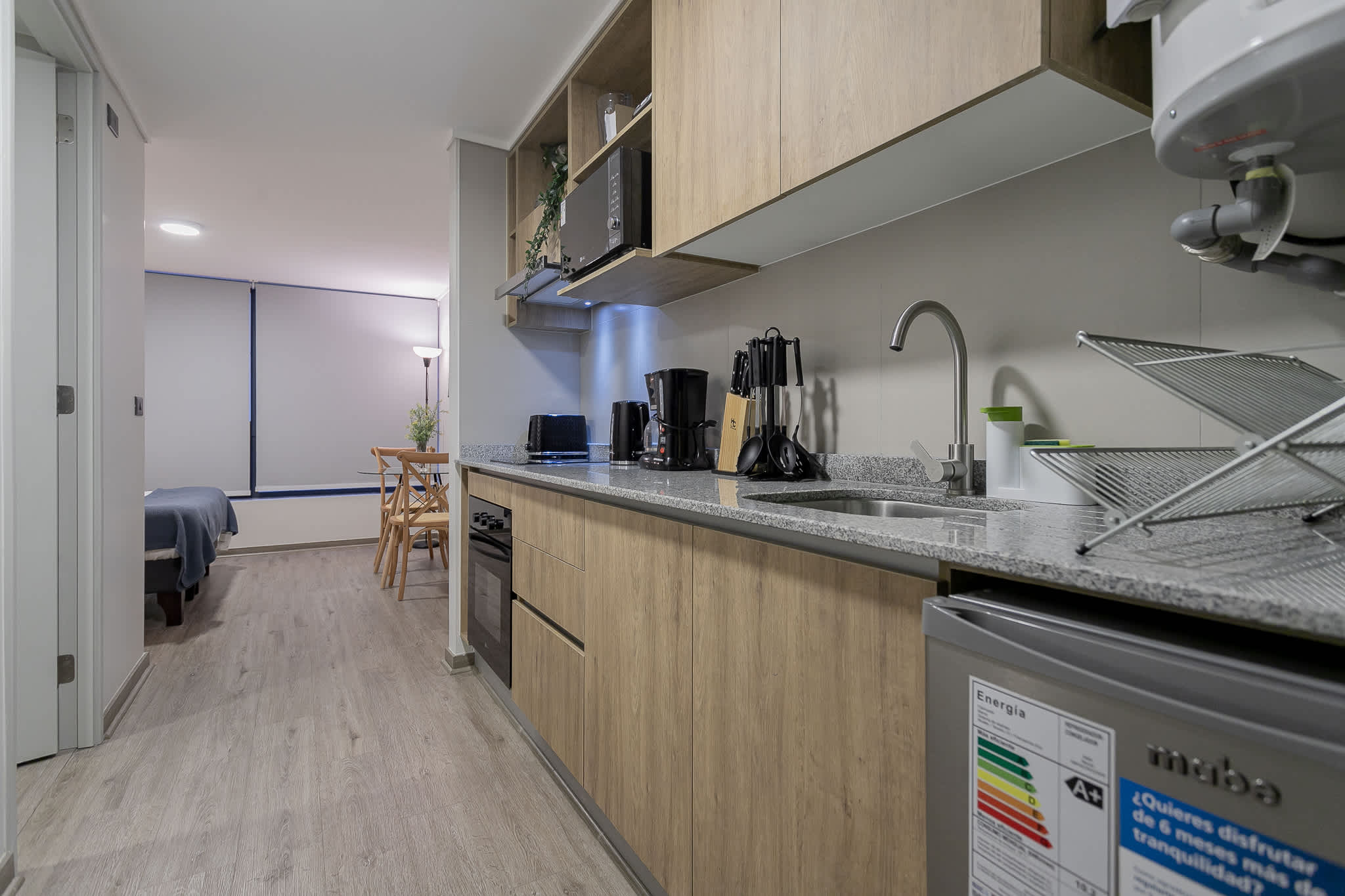 Experience the comfort of a fully-equipped kitchen in this stylish studio, perfect for a cozy stay in the heart of Chile.