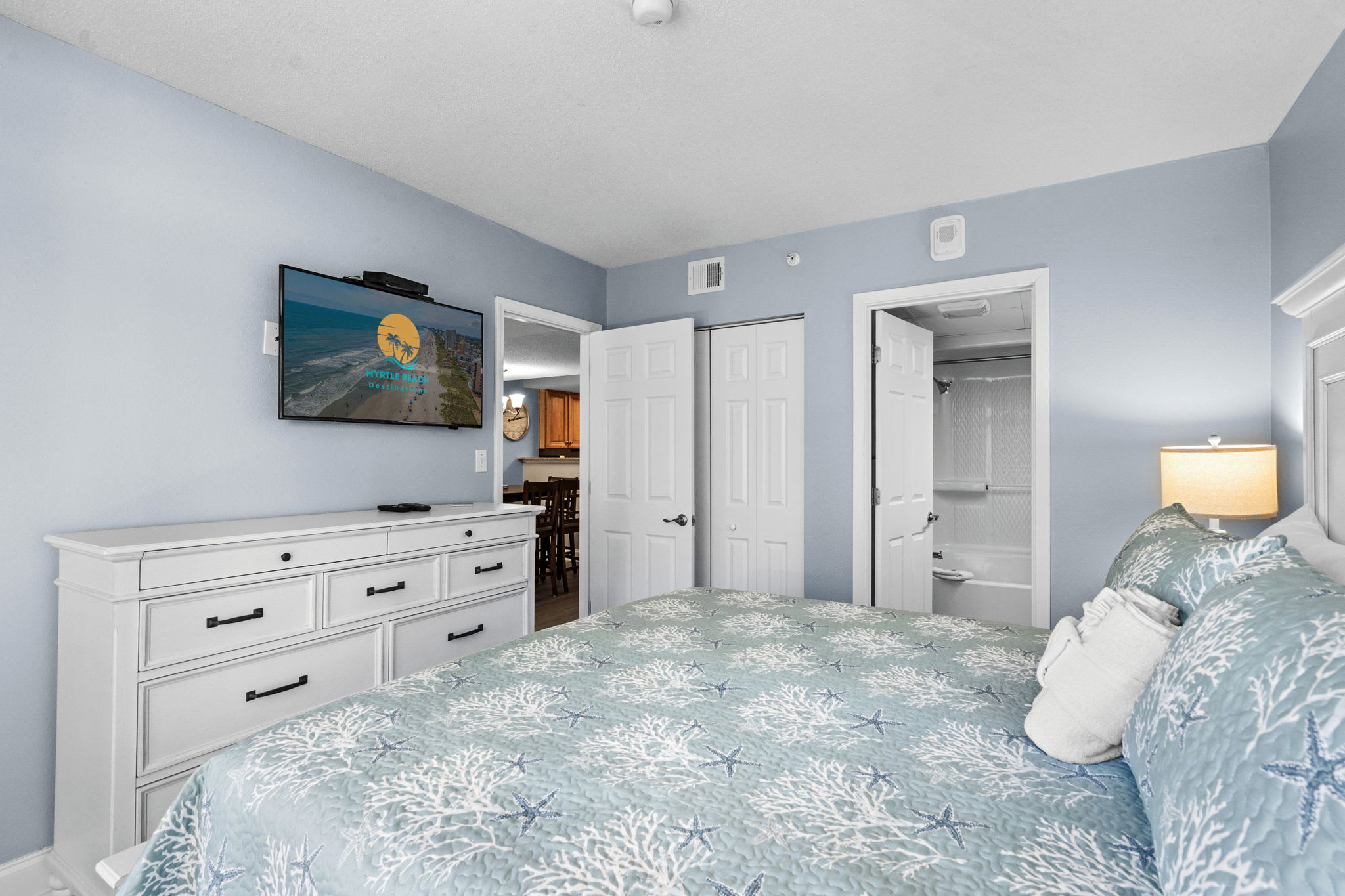 Bedroom 1 TV with en-suite bathroom