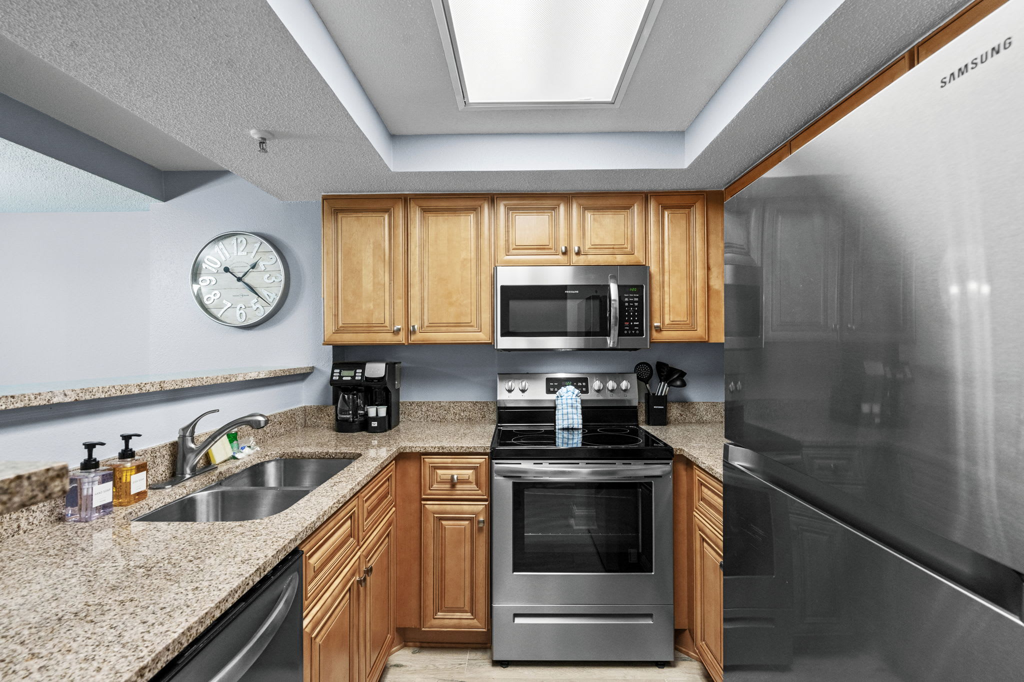 Modern kitchen with full appliances.