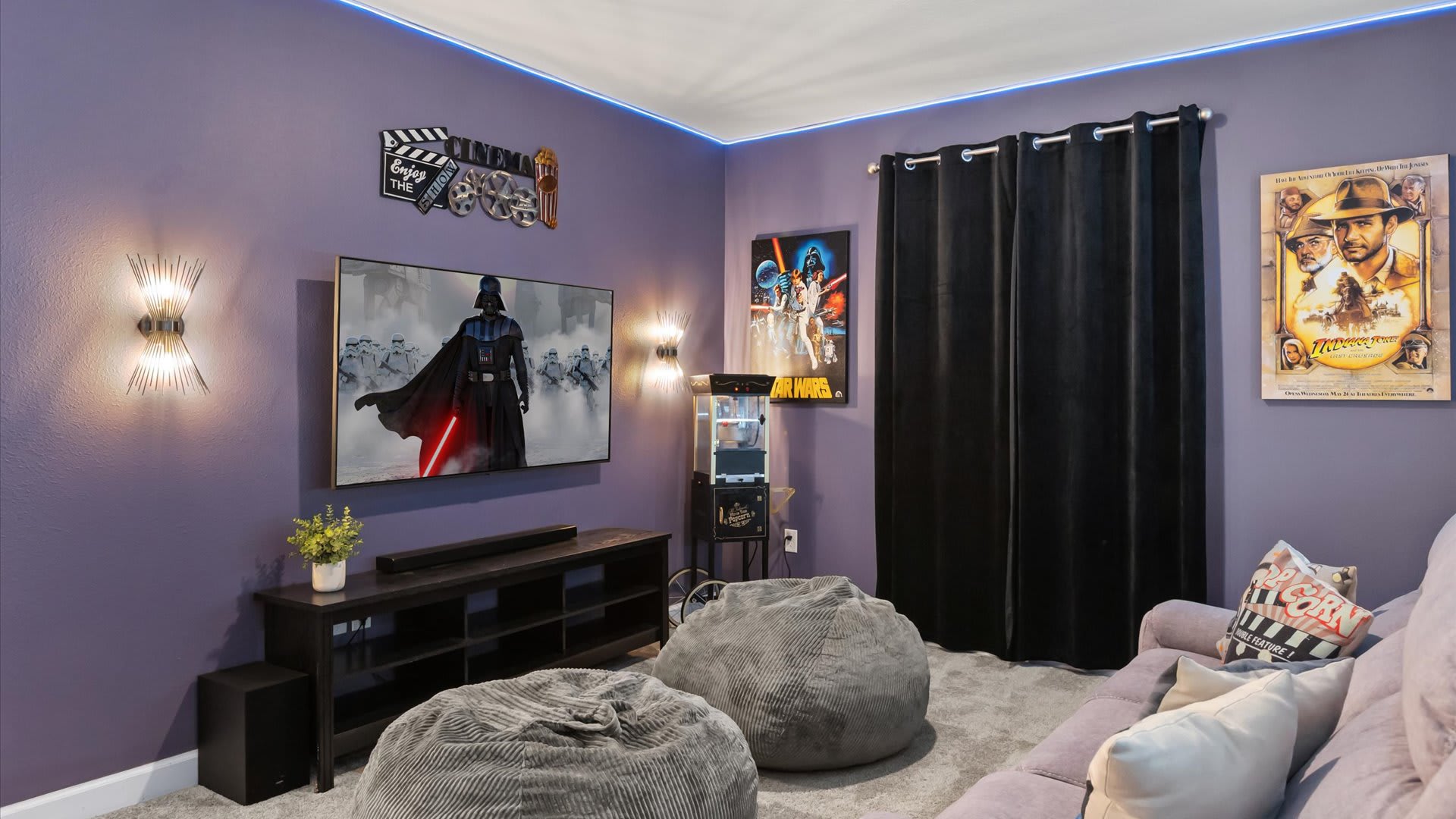 Upstairs Cinema Themed TV Lounge Area