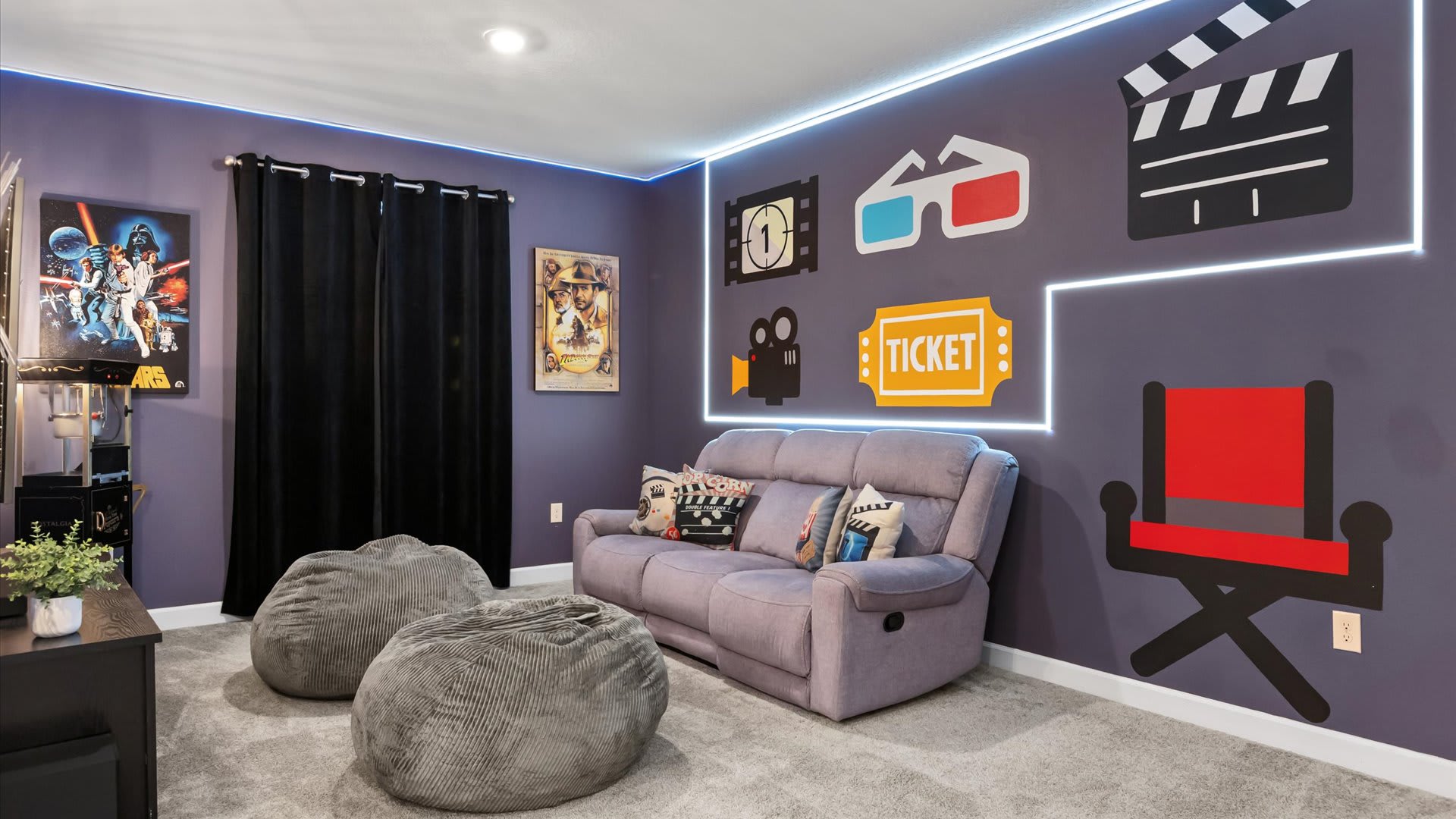 Upstairs Cinema Themed TV Lounge Area