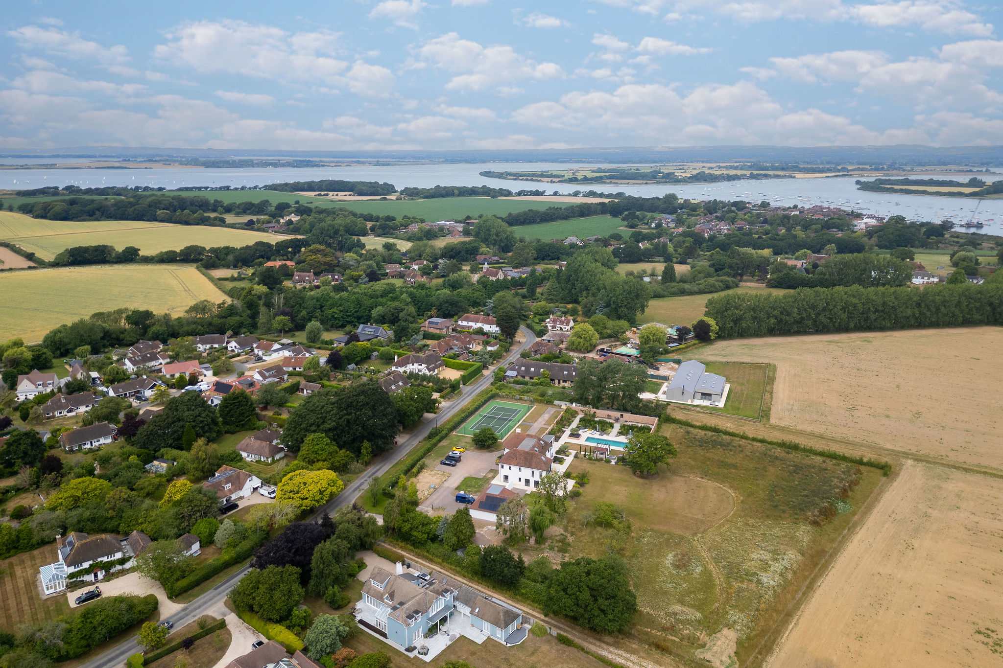 Aerial view of the property and nearby Chichester Harbour
