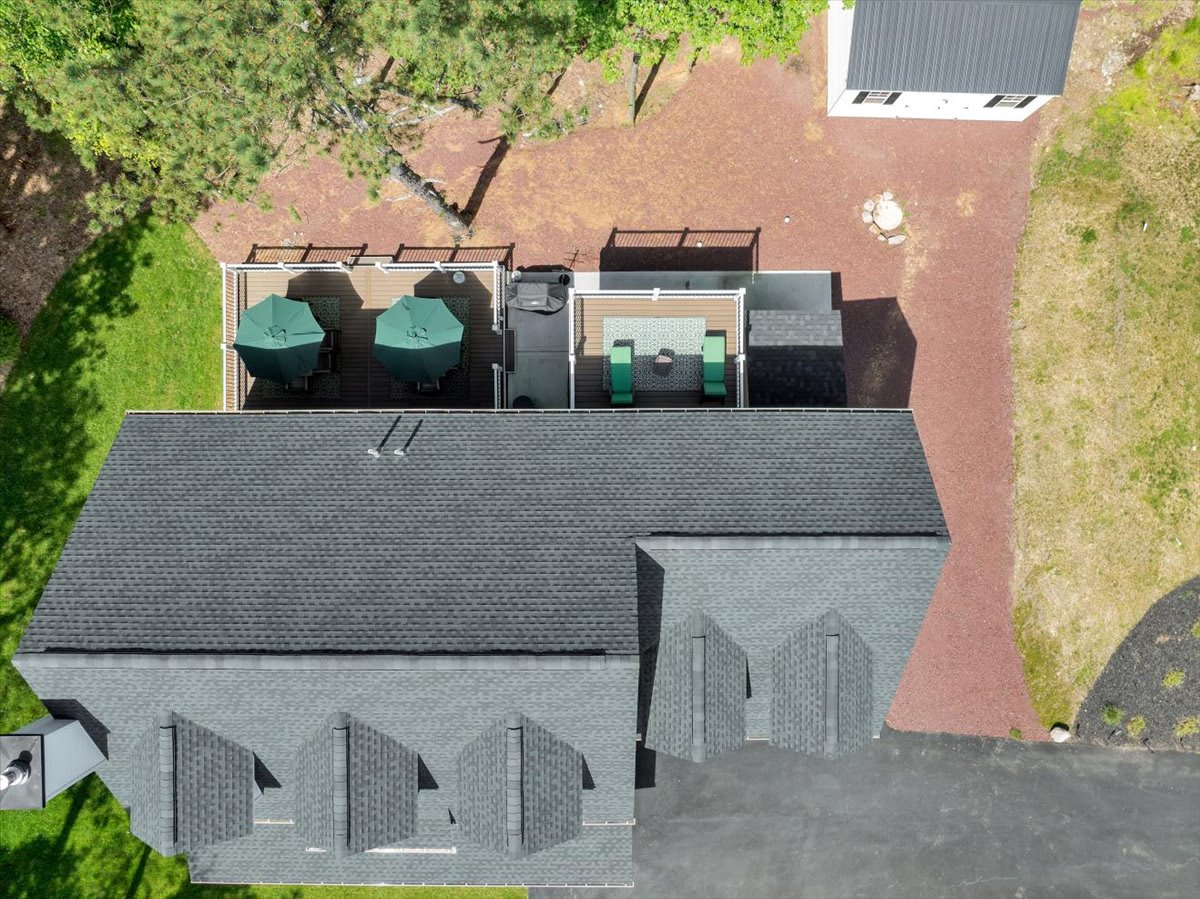 Aerial View of Spacious Deck with Private Hot Tub and Outdoor Living Space