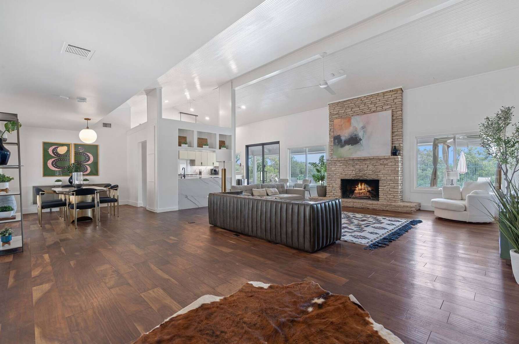 Open-layout living area with smart TV and high speed internet