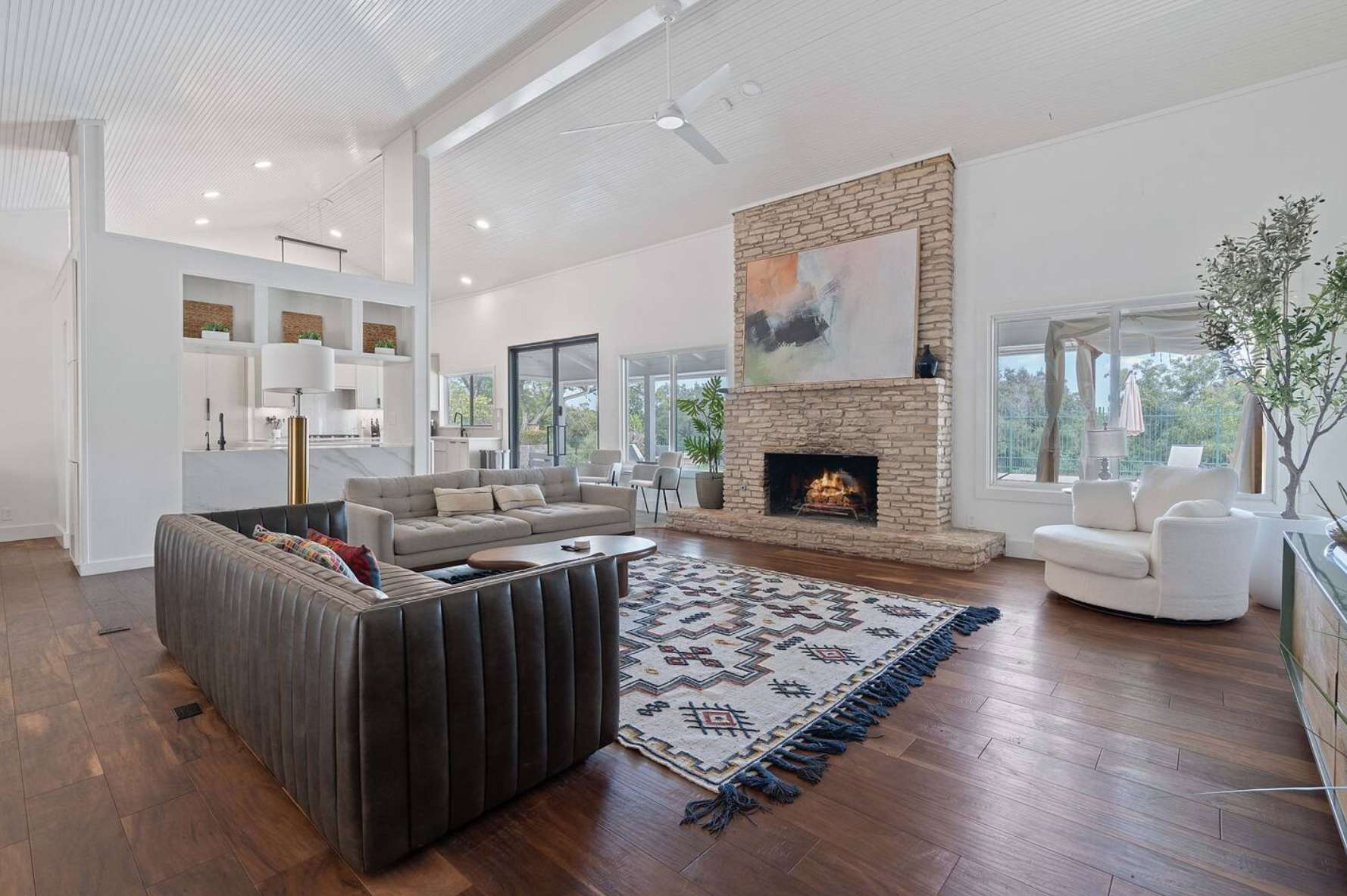 Open-layout living area with smart TV and high speed internet