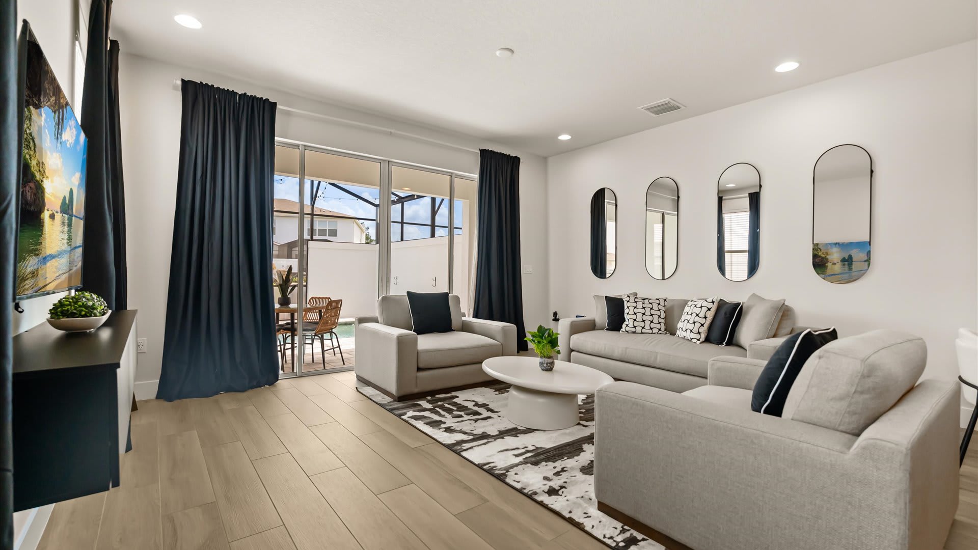 Stunning living room with modern furnishings and smart TV