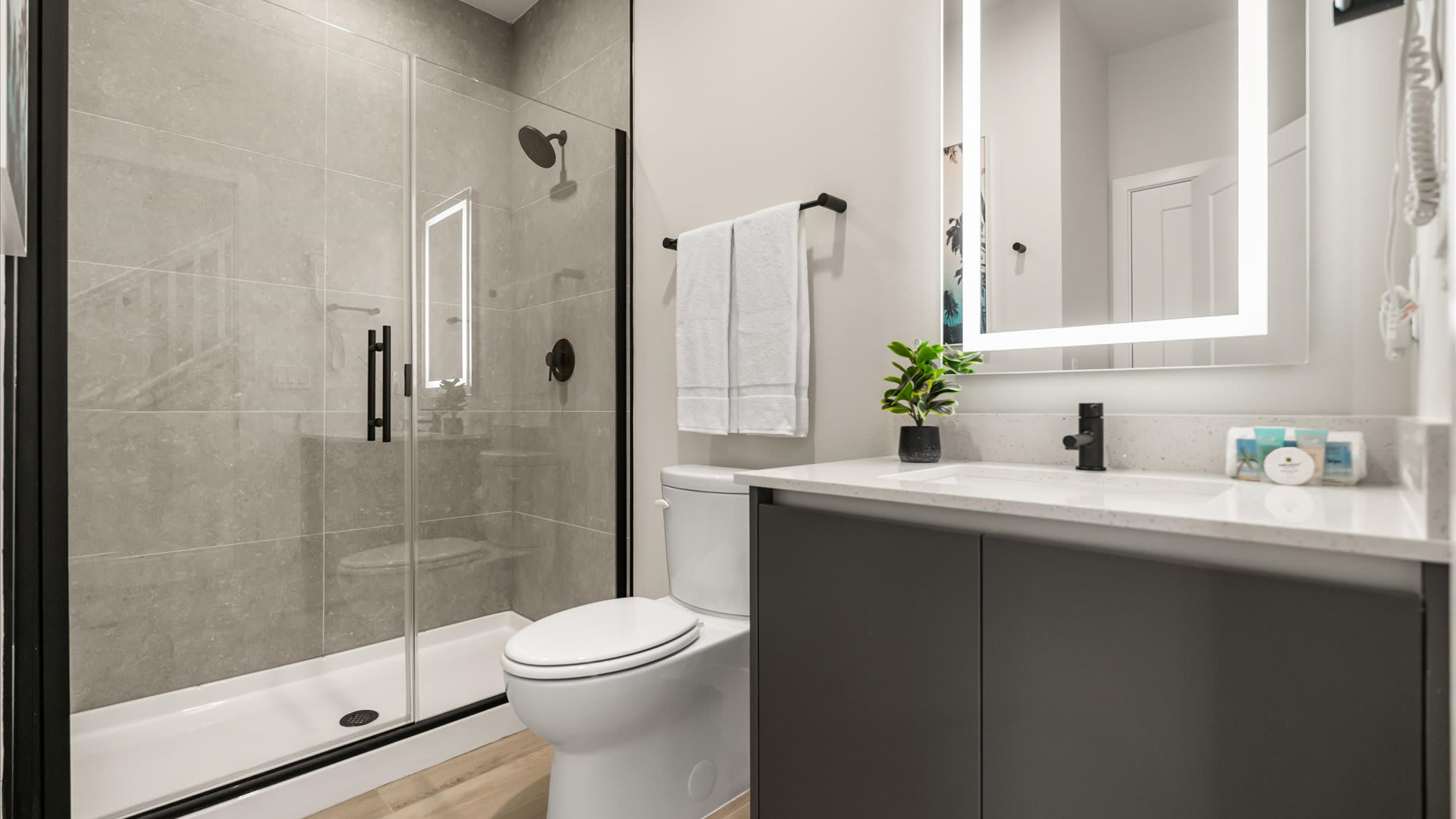 Full Bathroom with Standing Shower and Modern Vanity 