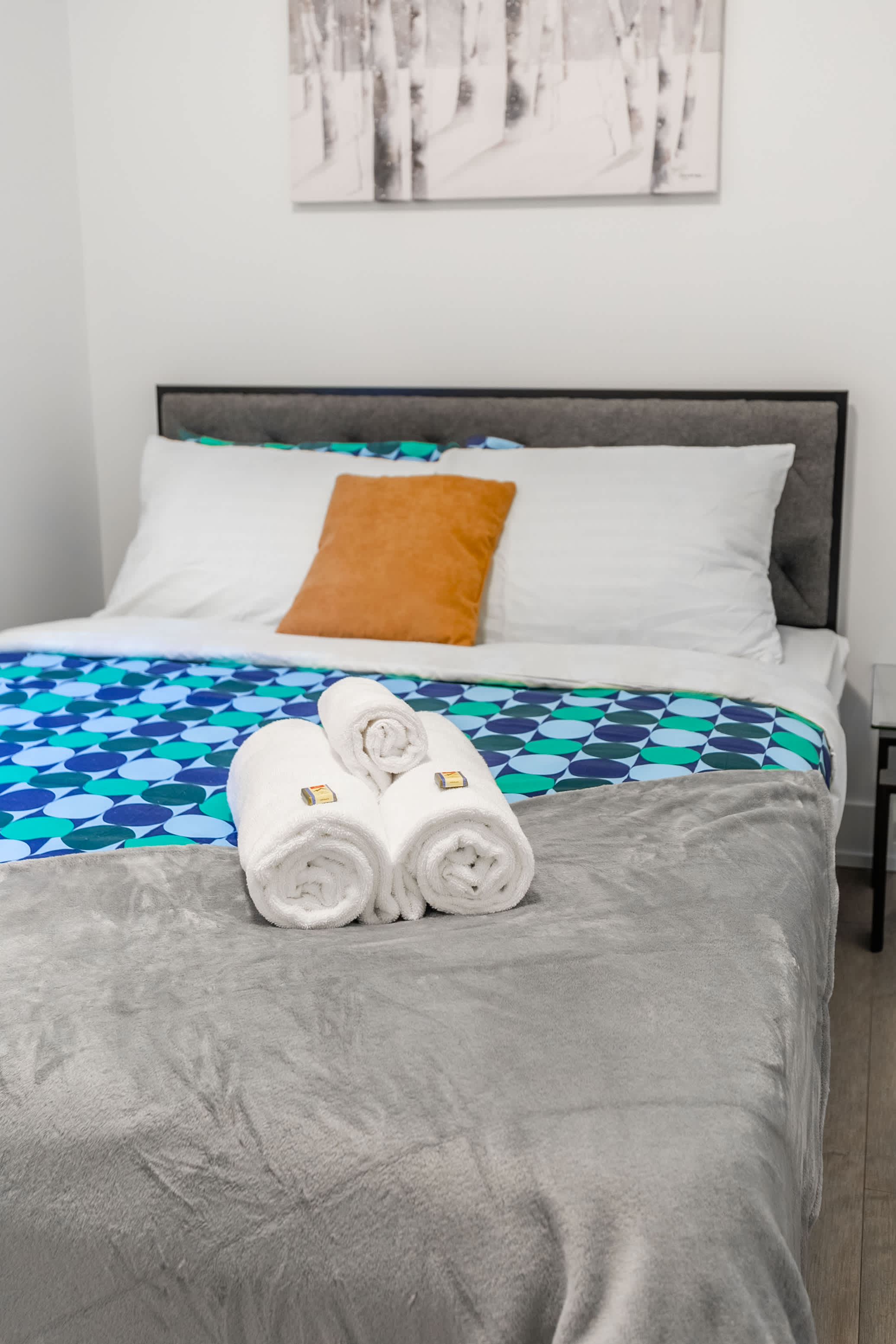 First bedroom with a double bed and fresh linens