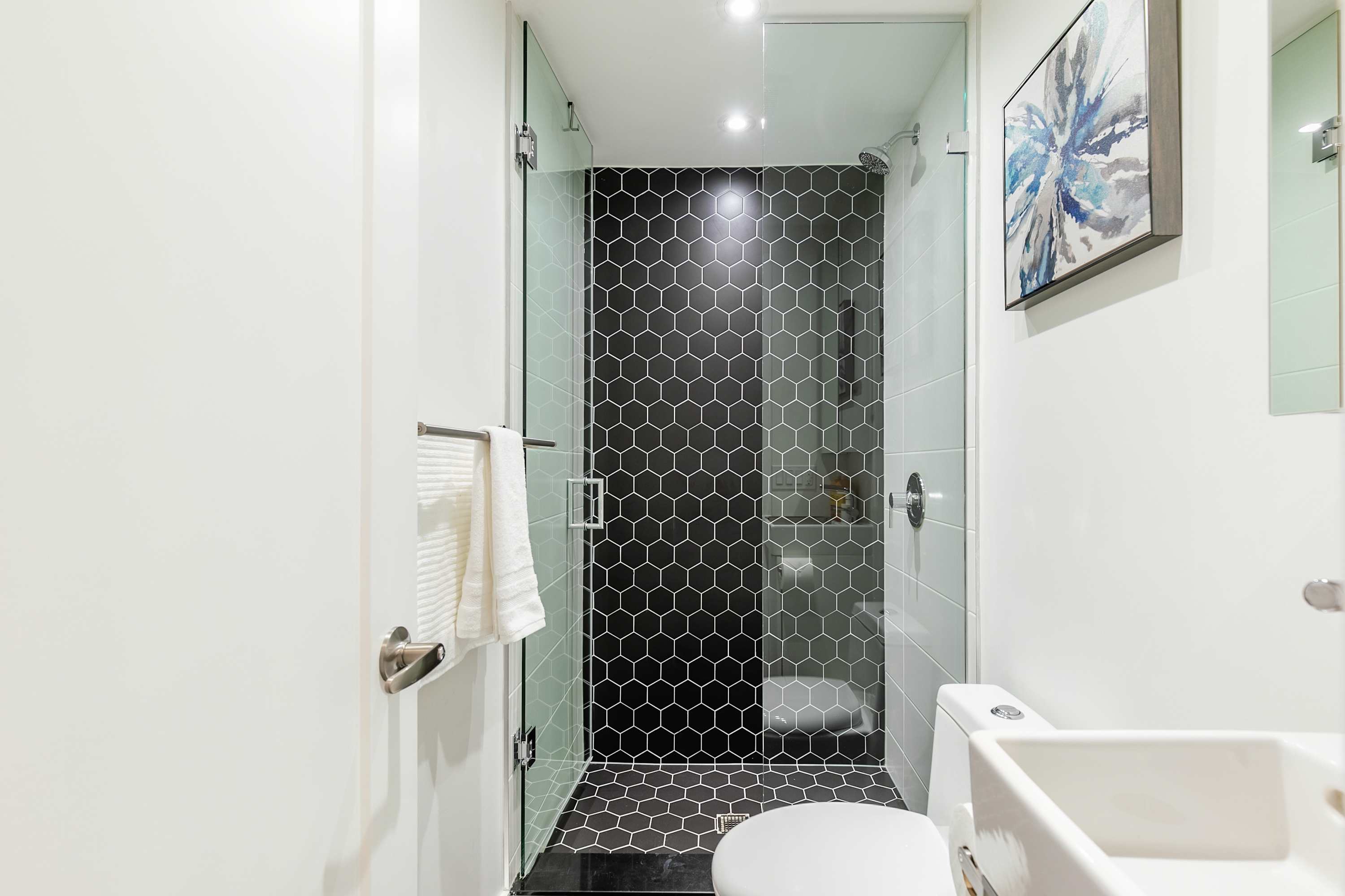 Modern bathroom with standing shower