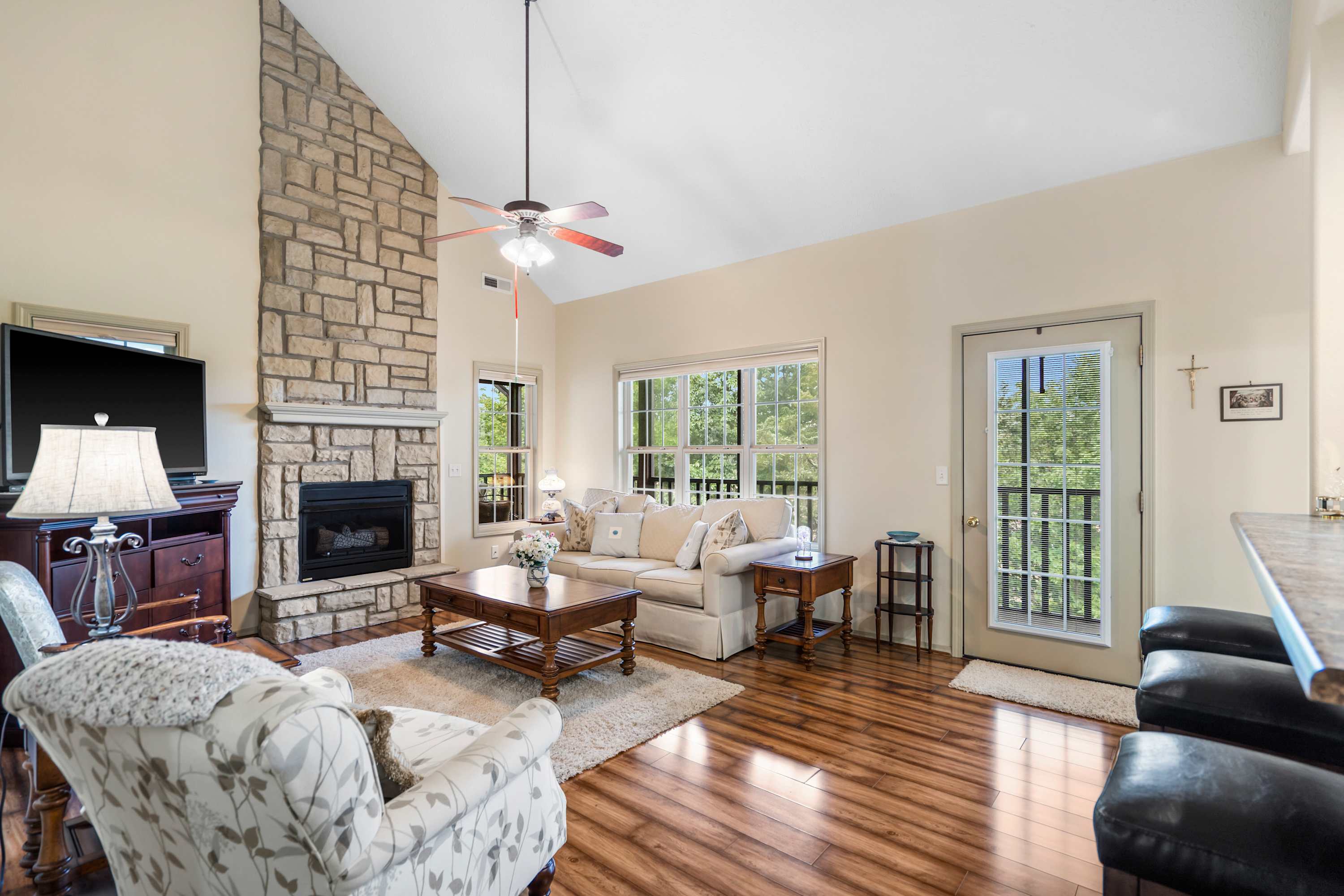 Curl up in the inviting living room & enjoy a movie night at home​