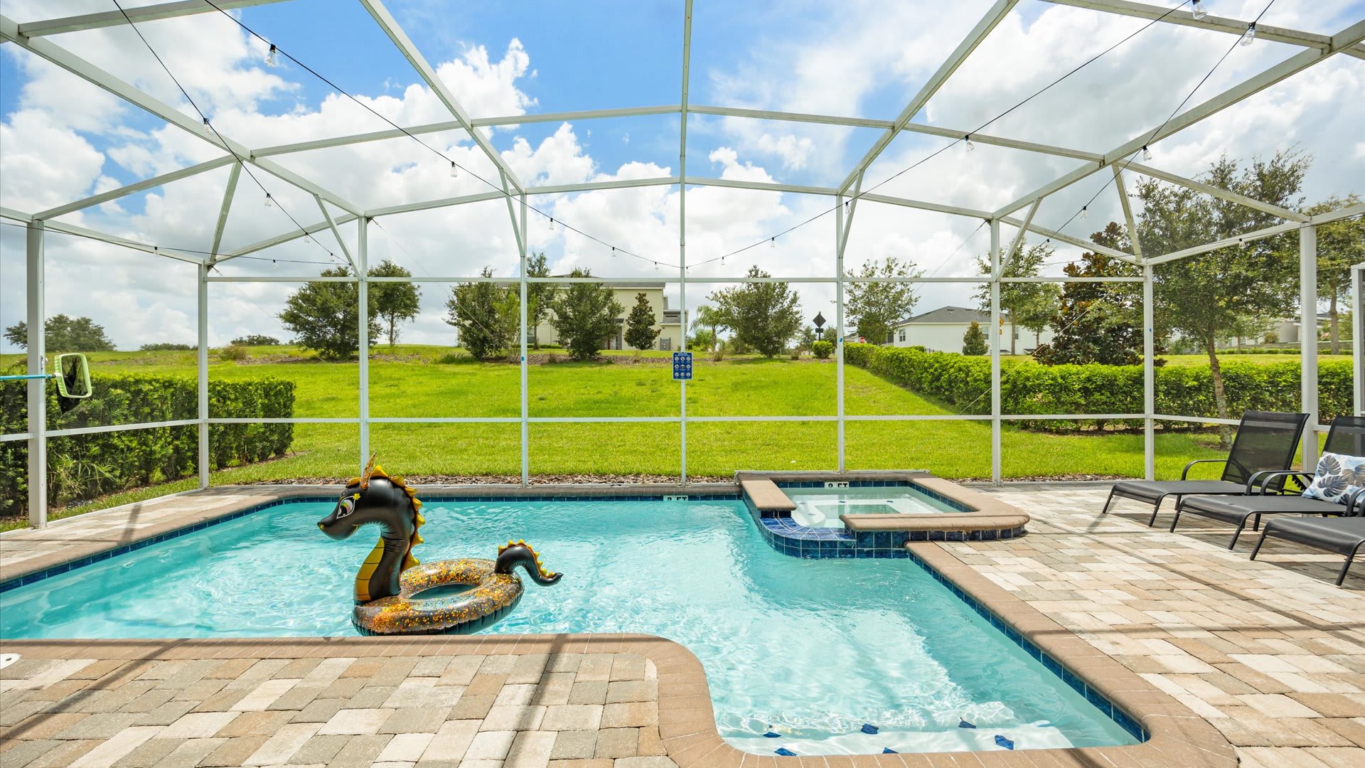 Private outdoor screened-in swimming pool