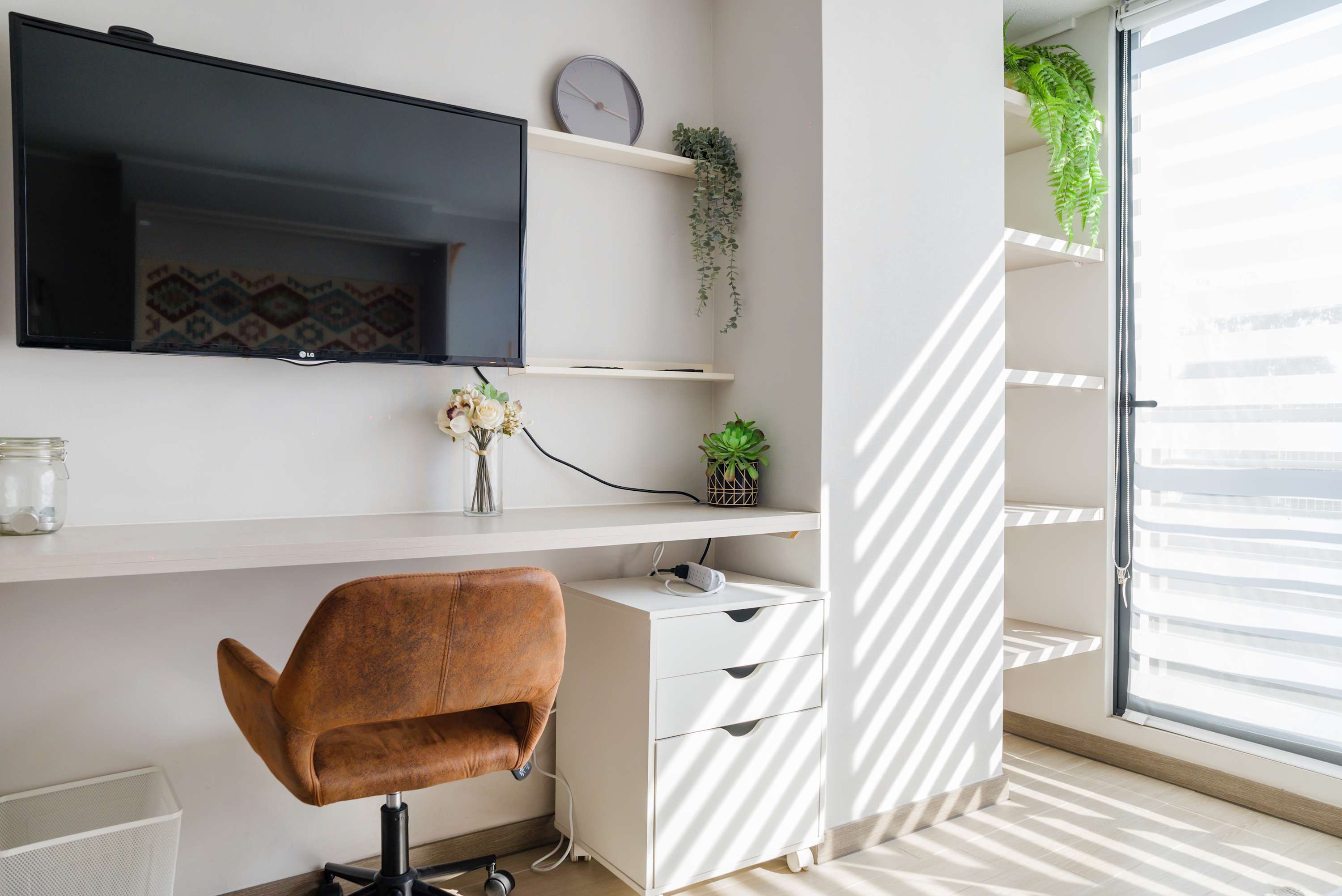 Bright workspace with natural light, ideal for work or relaxation in your cozy studio retreat.