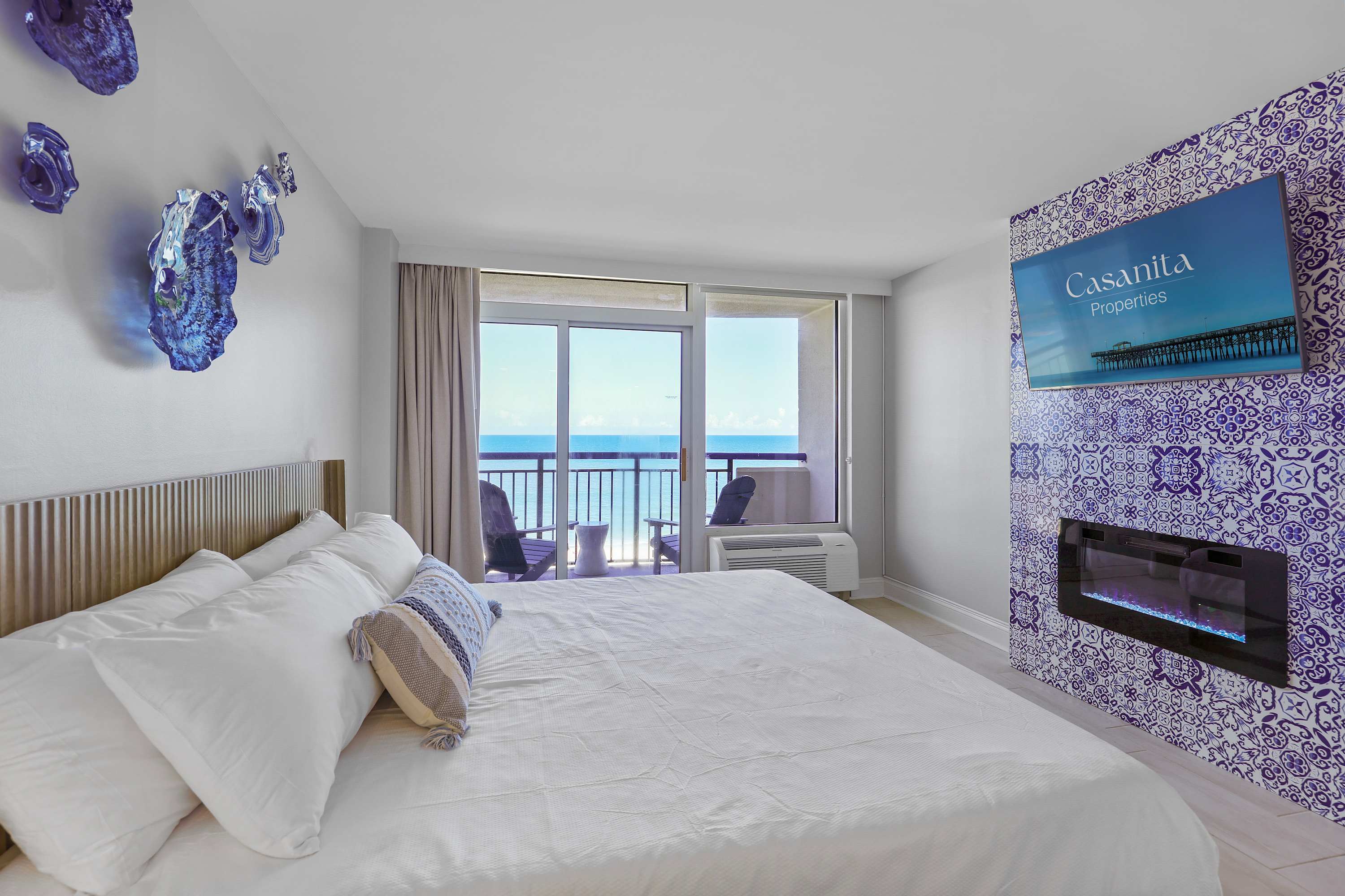 Wake up to ocean views, cozy up by the fireplace, and enjoy the serenity of this stylish beachfront suite—perfect for couples or solo travelers seeking a peaceful coastal escape.
