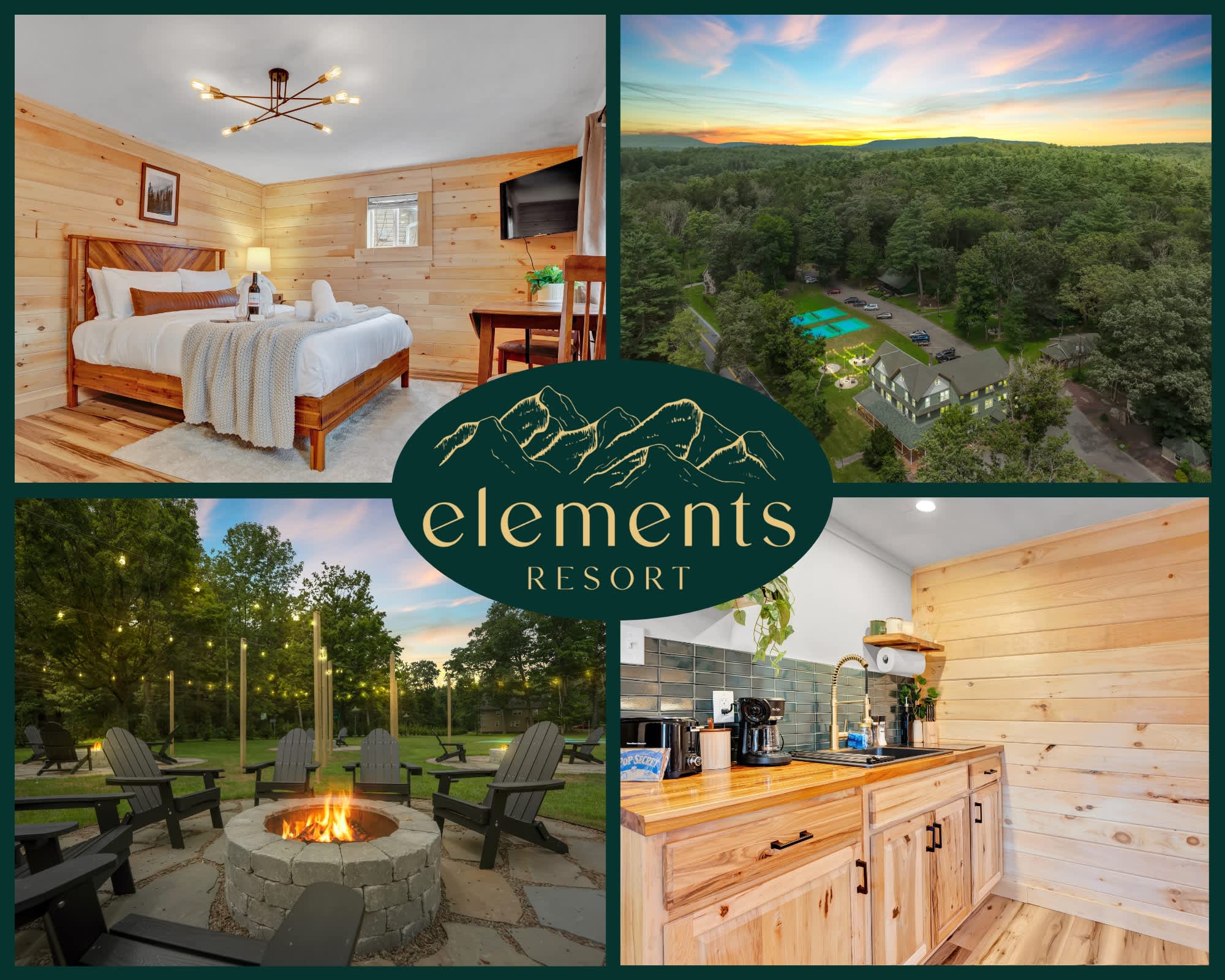 Elements Pocono Cabin | Pickleball | Firepits