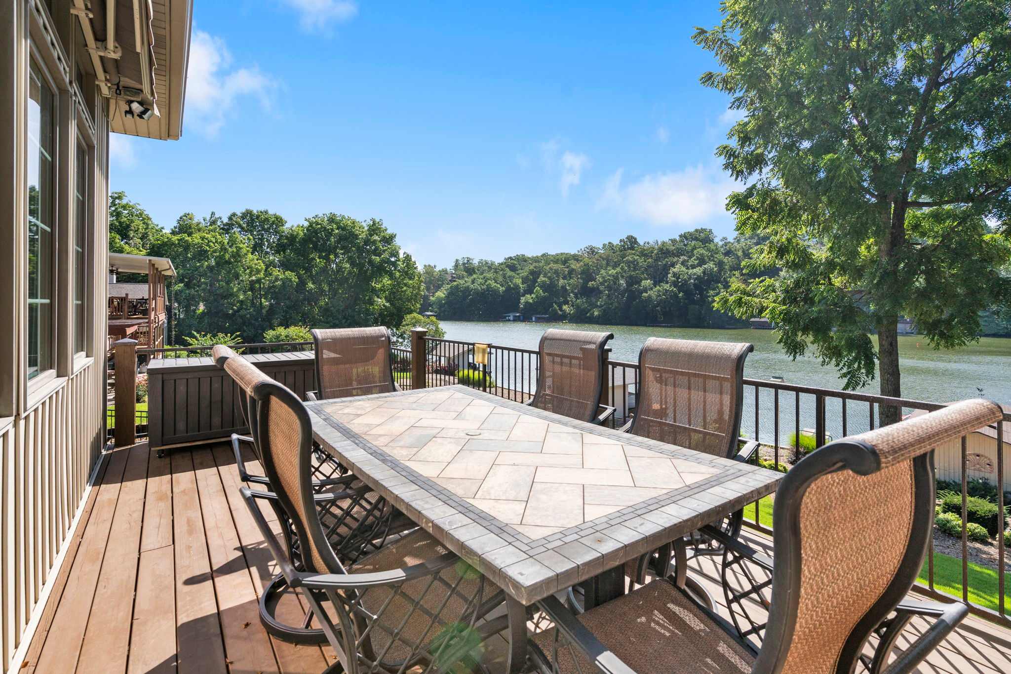 Patio space with lake views