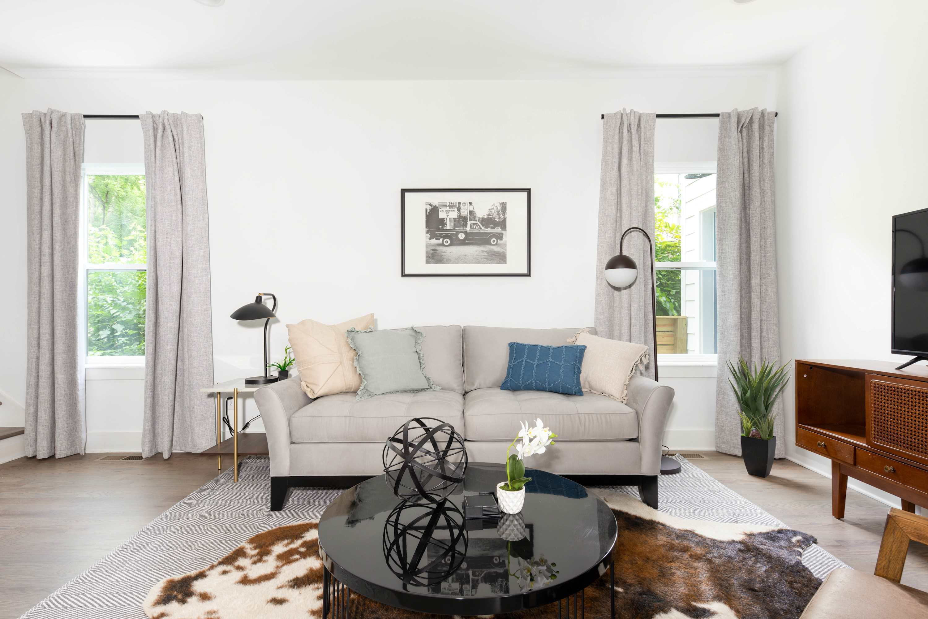 Cozy living room with smart TV