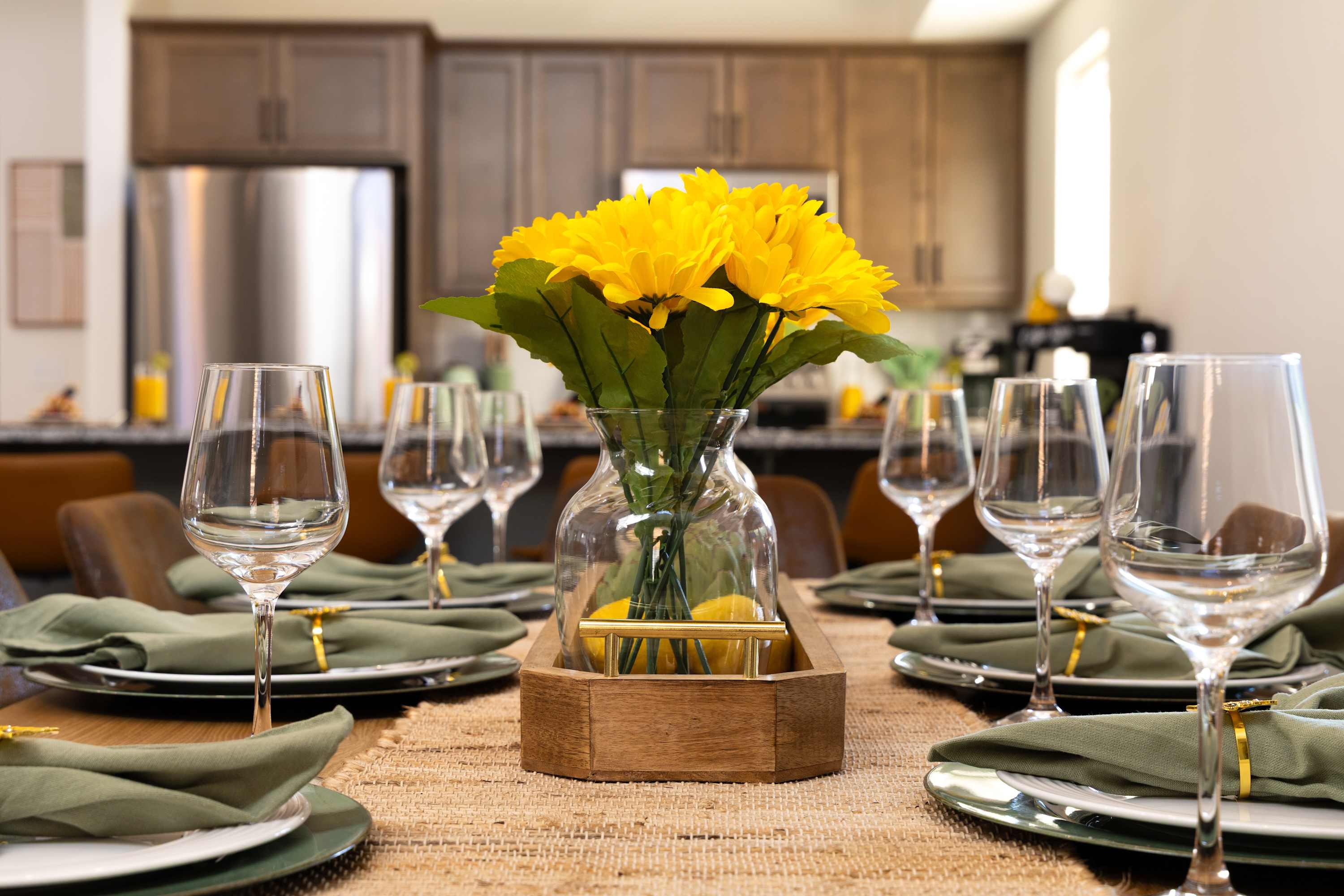 Gather around the stunning 8-seat dining table, where rustic charm meets refined elegance.