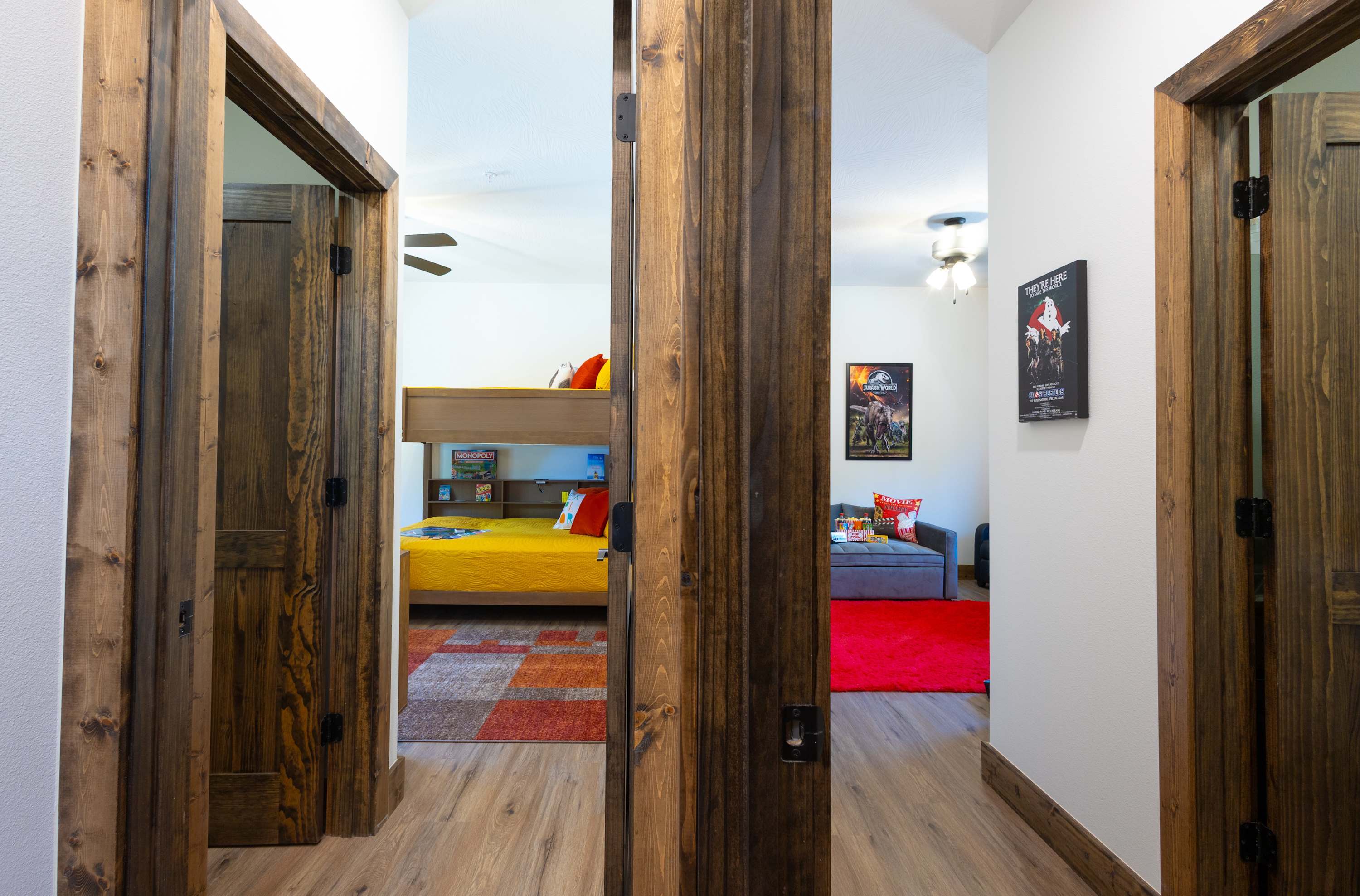 Located just steps from the private movie theatre, this vibrant bunk room is a haven of fun and comfort, tailor-made for kids, teens, or the young at heart.