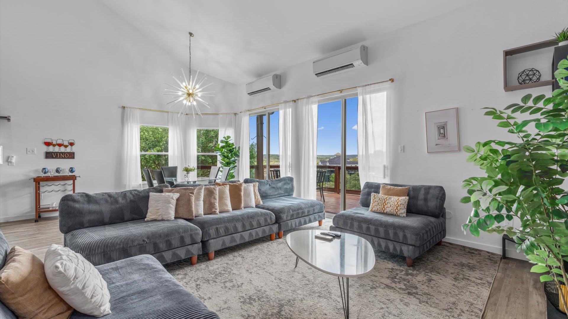 Contemporary living room with a smart TV and high speed internet