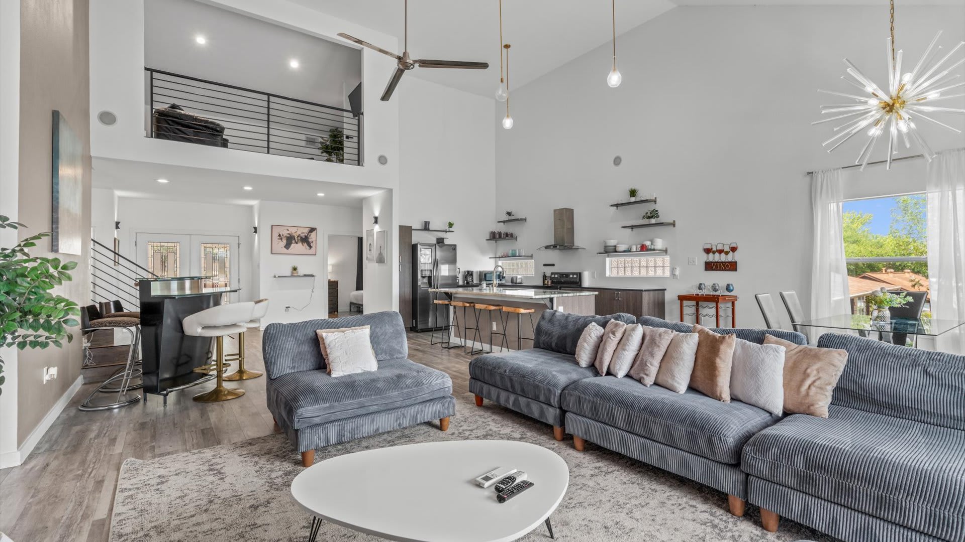 Contemporary living room with a smart TV and high speed internet