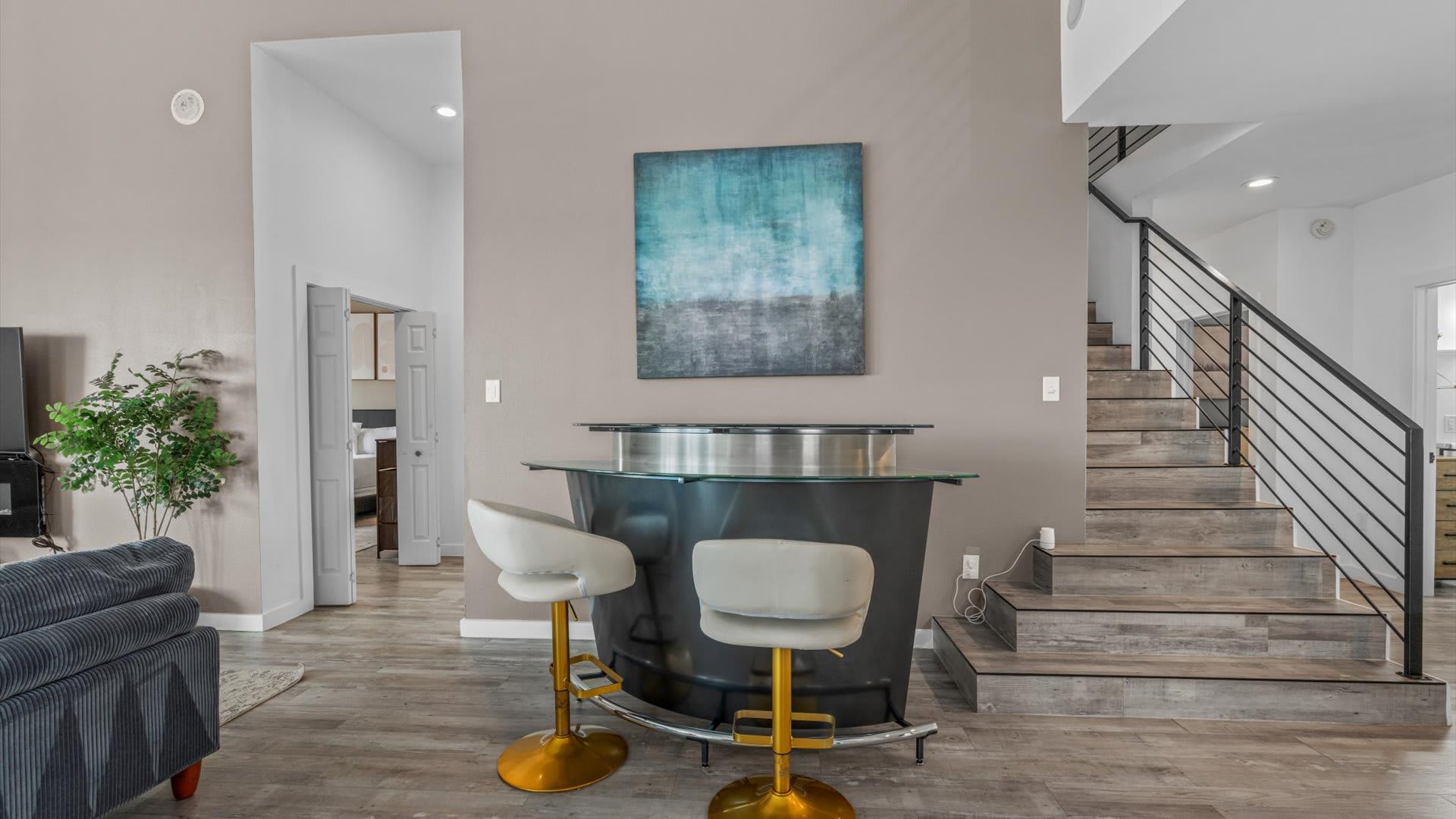 Bar area with bar stool seating