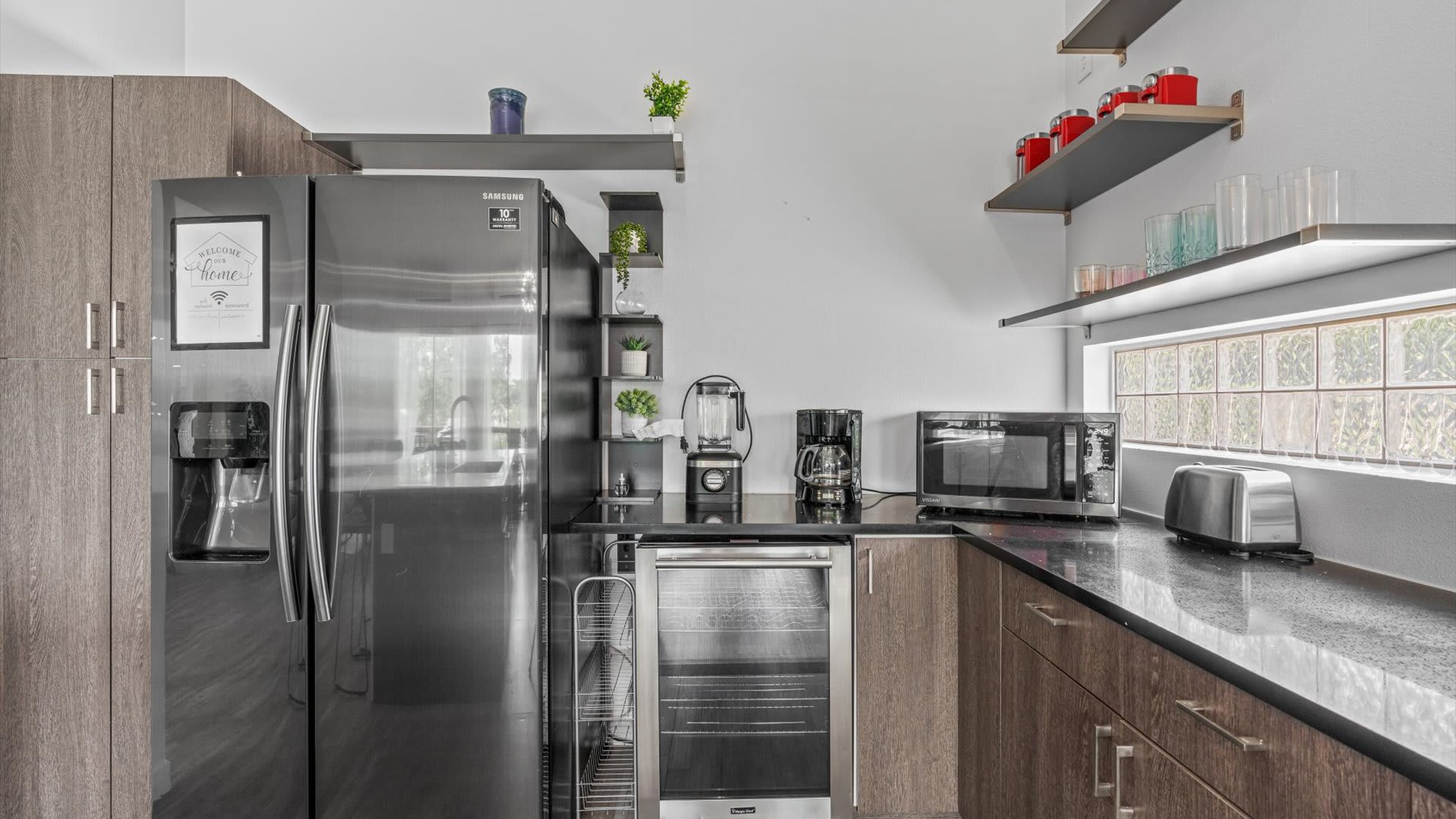 Stainless steel double door fridge and modern silver appliances