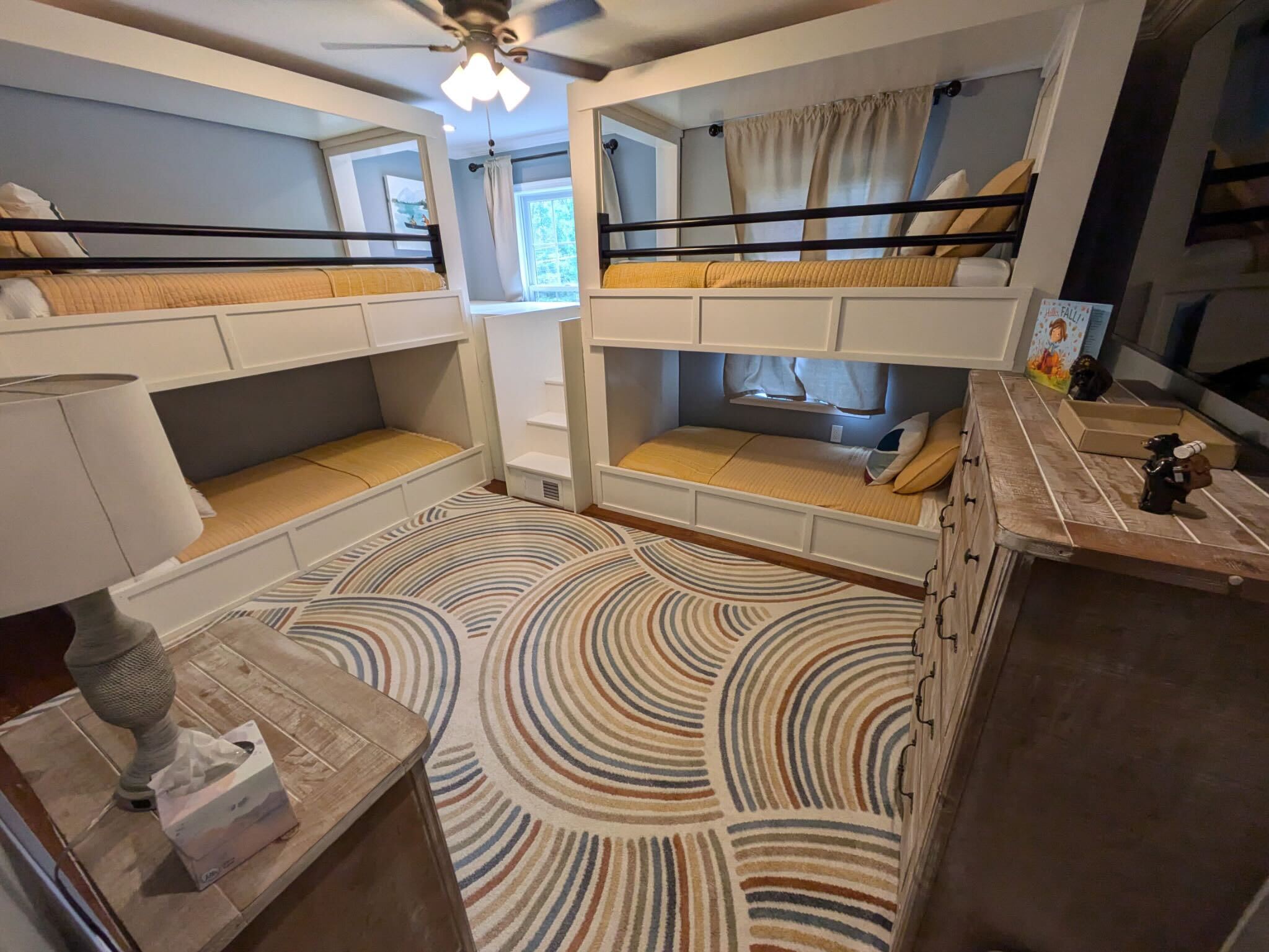 Fun Kids Bunk Room with Rustic Log Cabin Style Bunk Beds