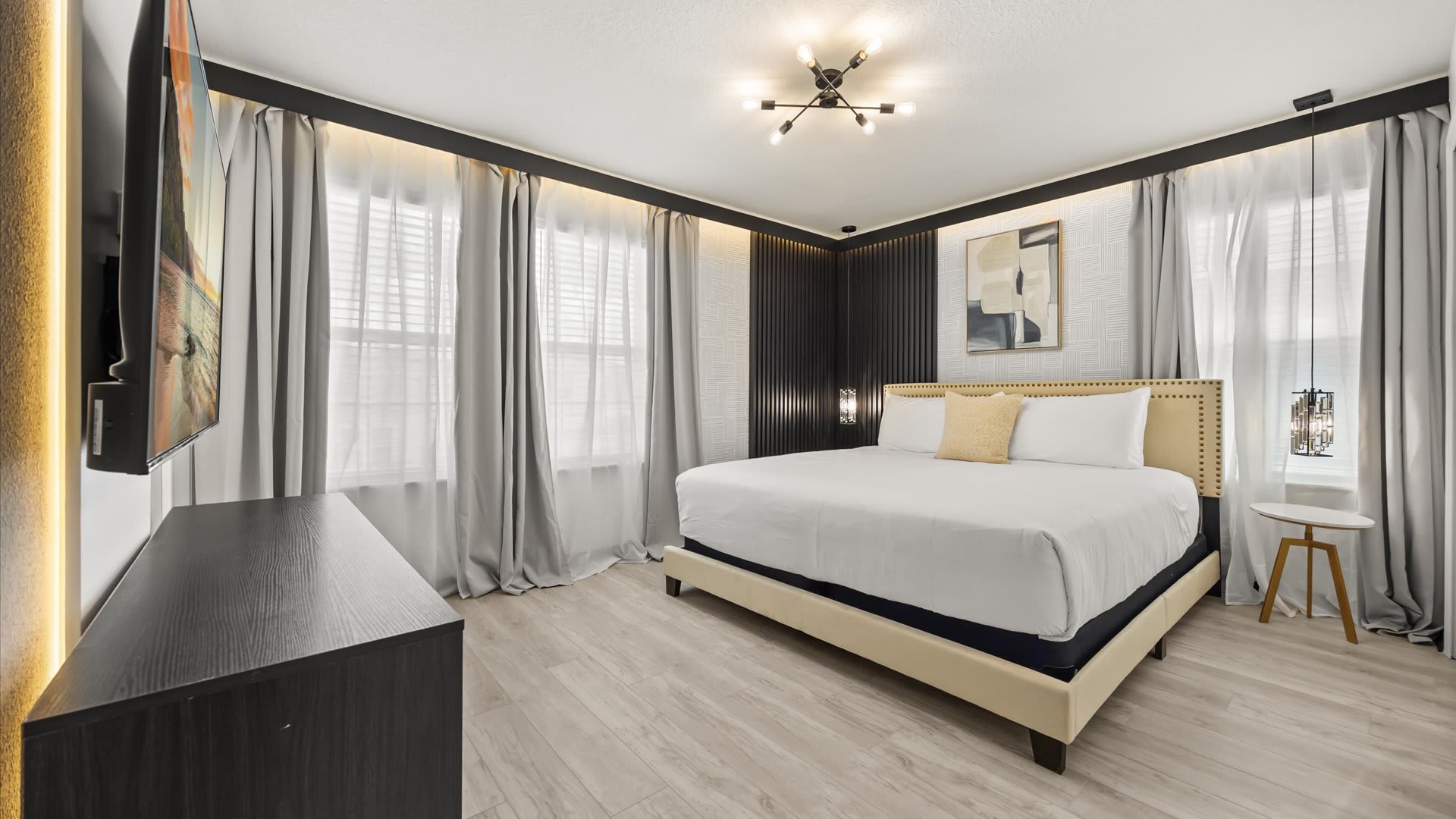 Luxury king bedroom with smart TV