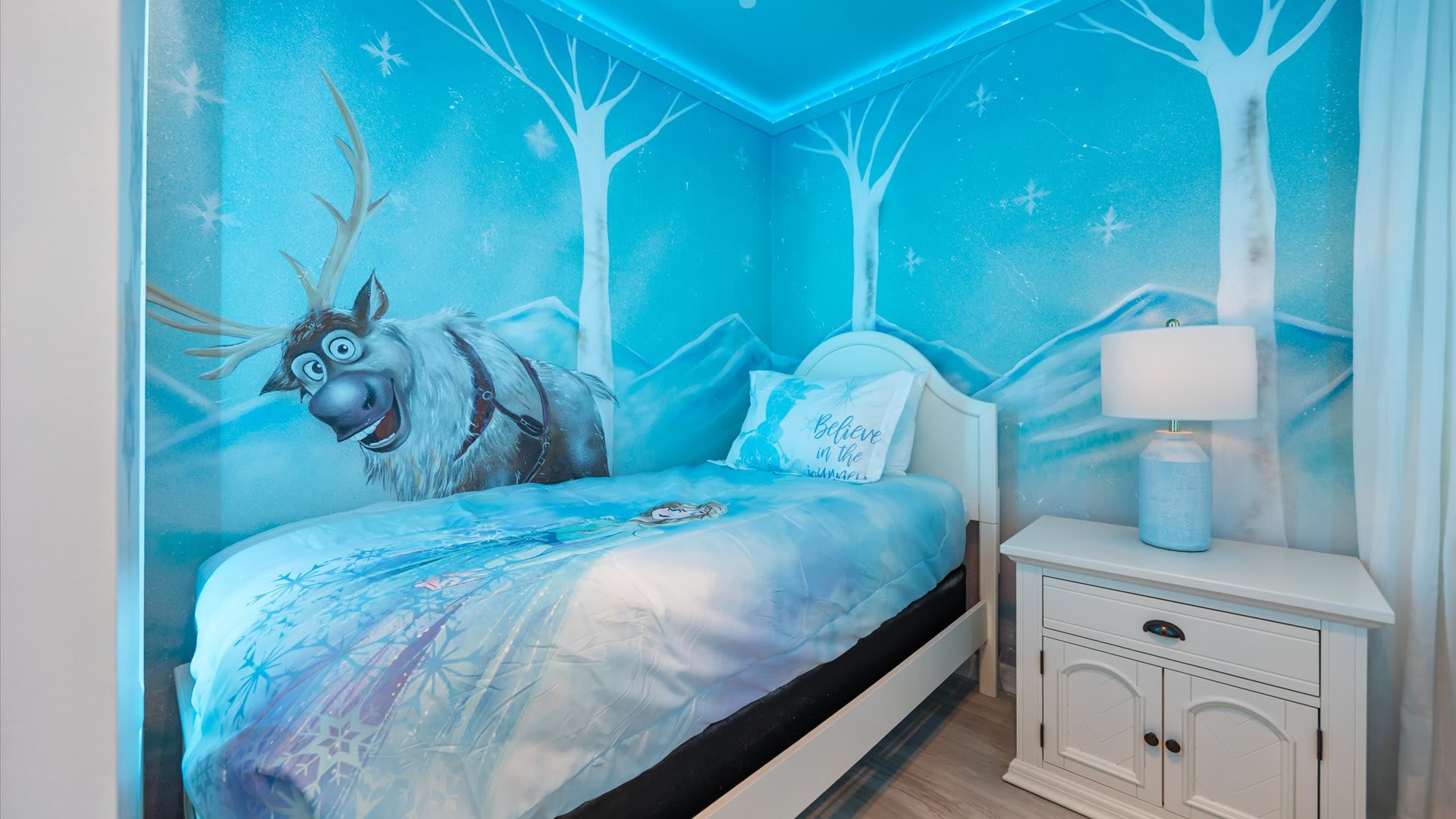 Frozen themed bedroom with smart TV
