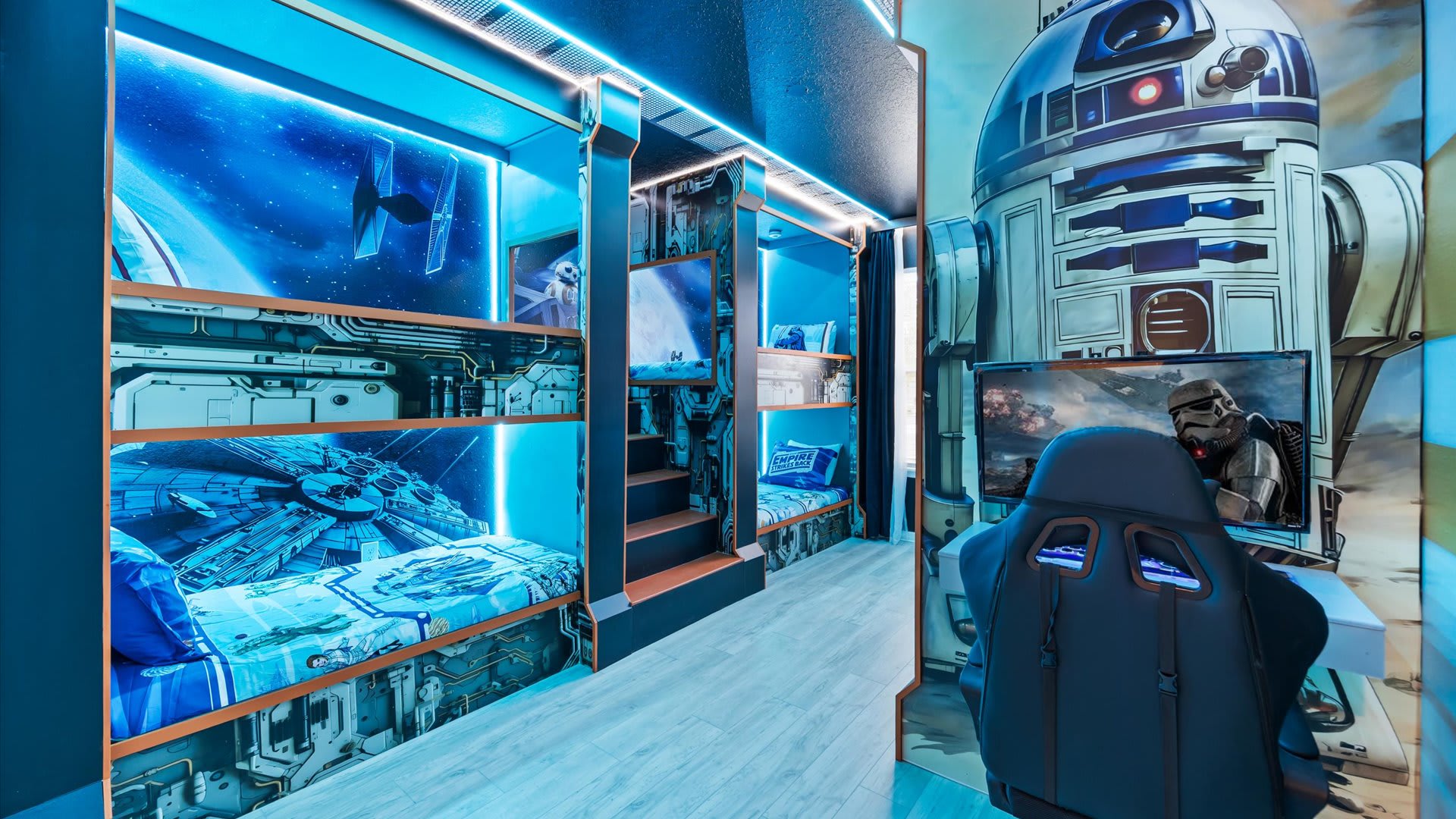 Star Wars arcade-themed bedroom