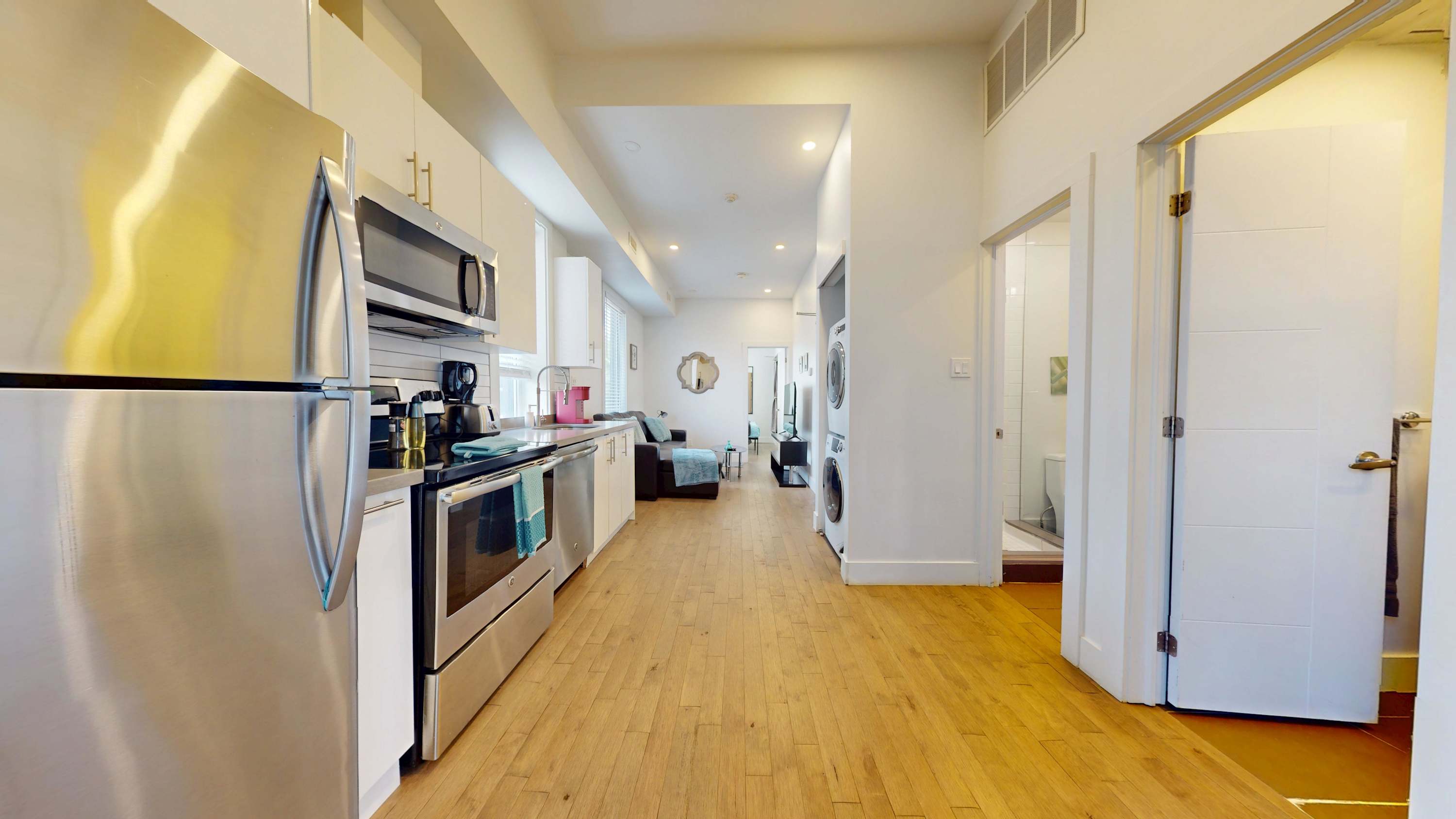 Kitchen area with silver appliances