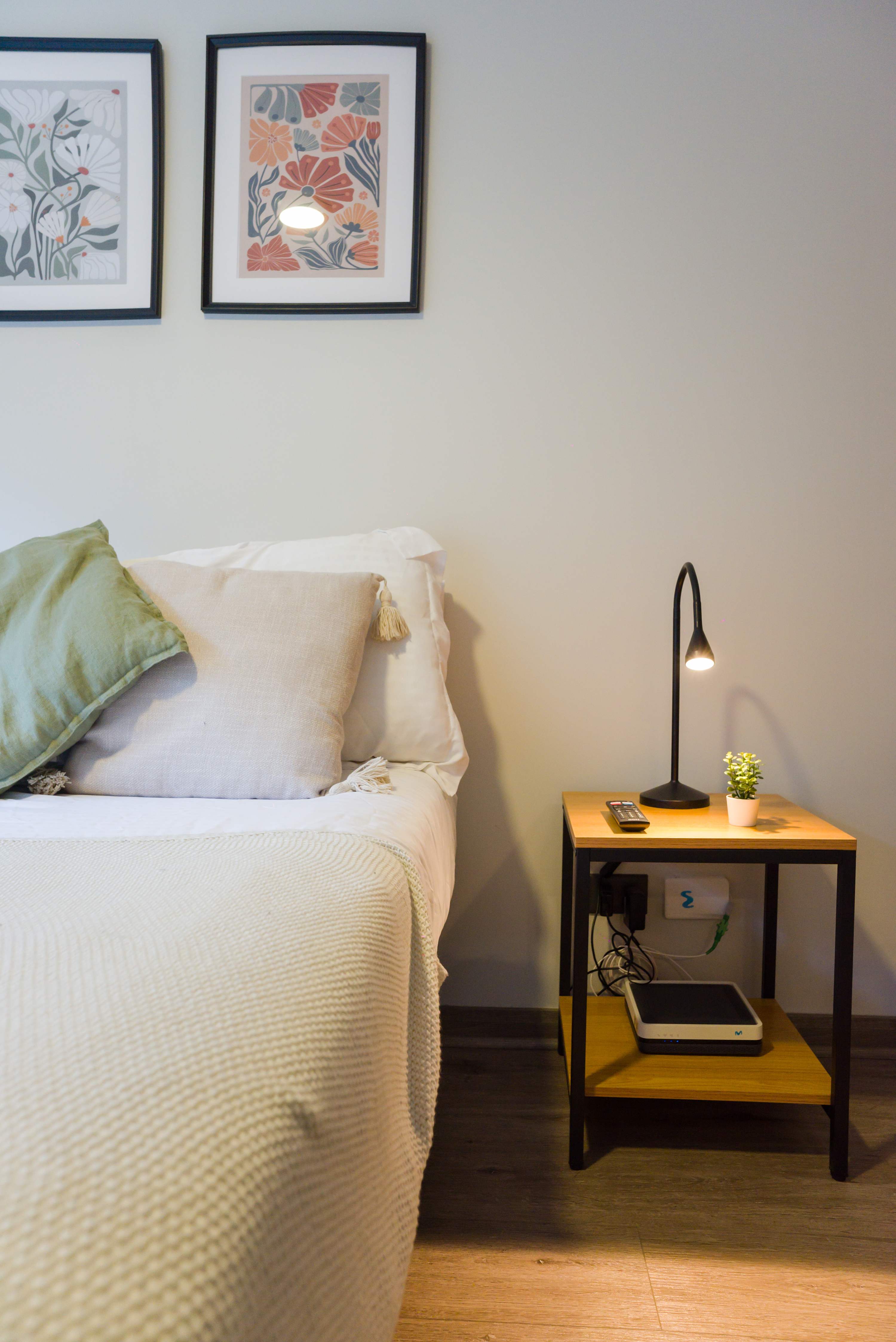 Cozy and inviting bedroom with stylish decor and modern amenities for a relaxing stay.