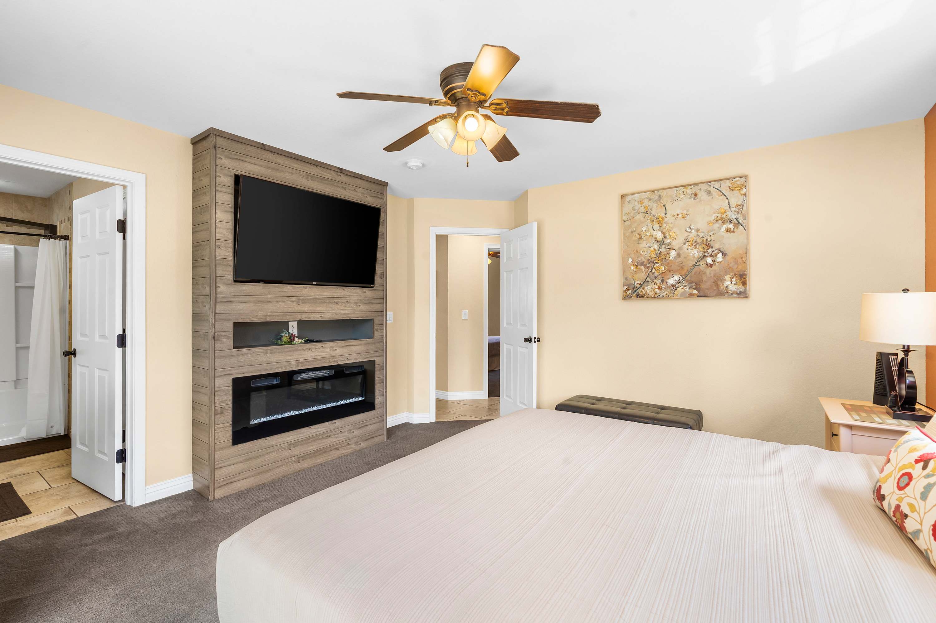 The primary king suite boasts an ensuite back & smart TV