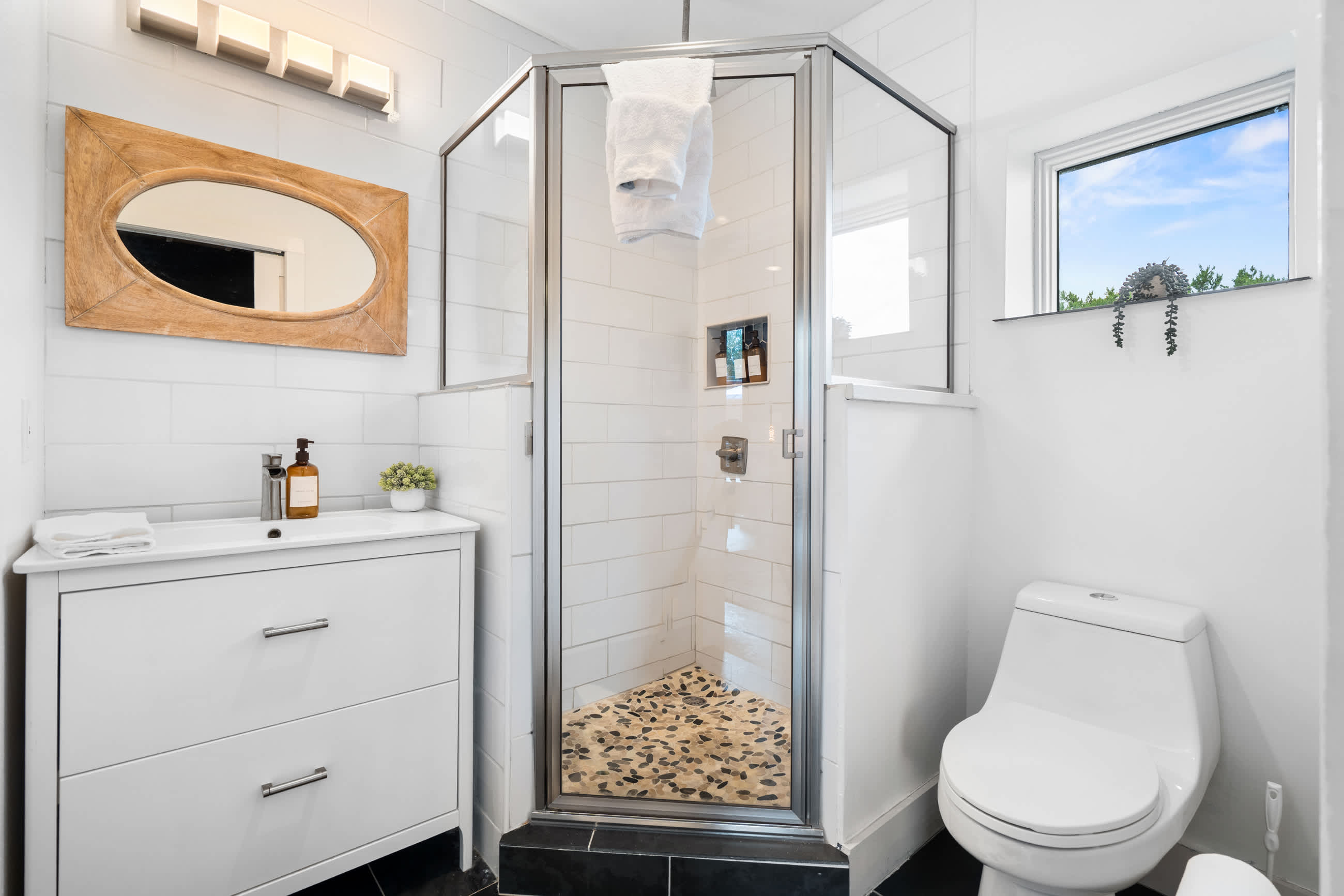 Refreshing bathroom with standing shower