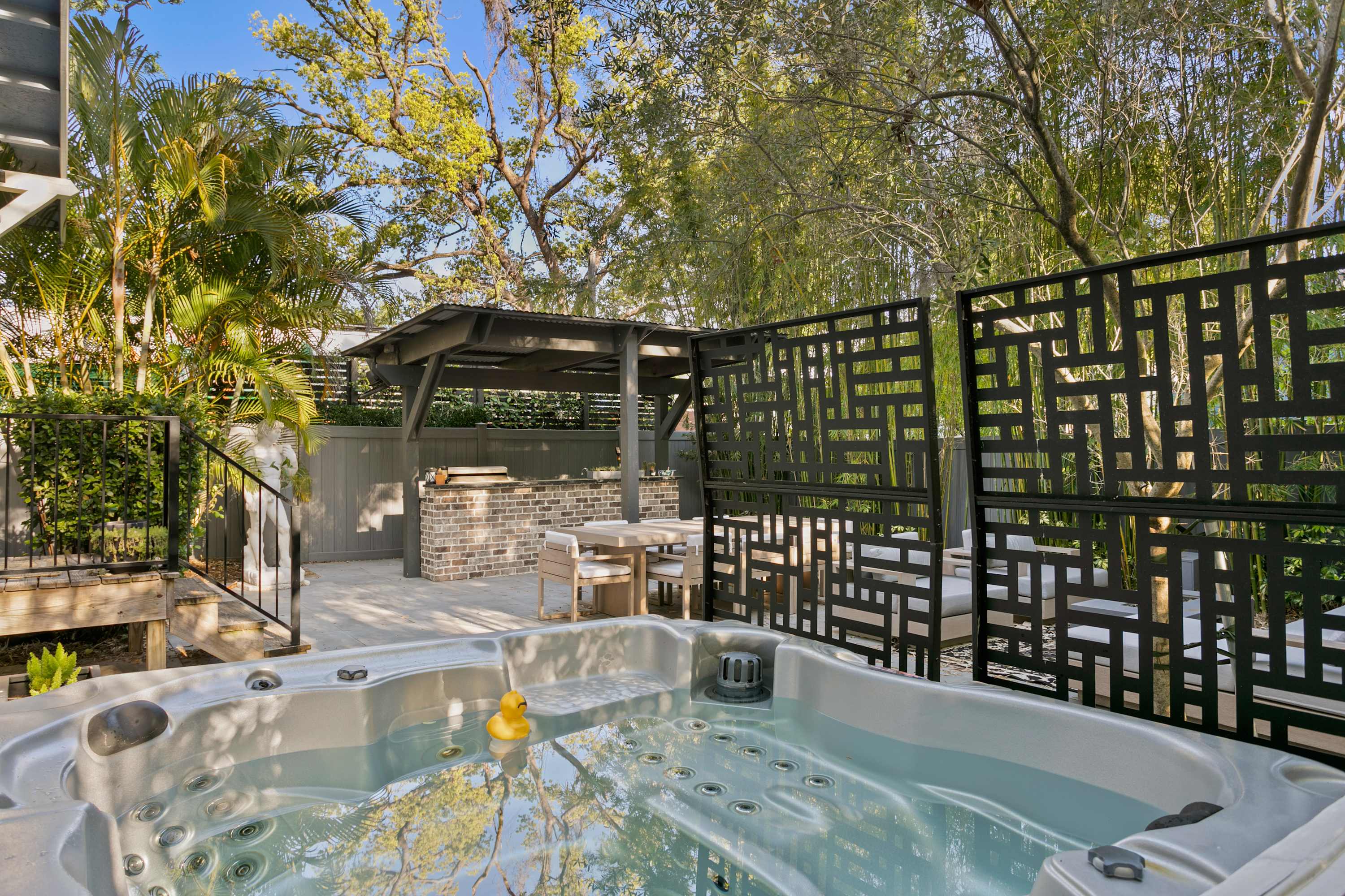 Soak in the private hot tub