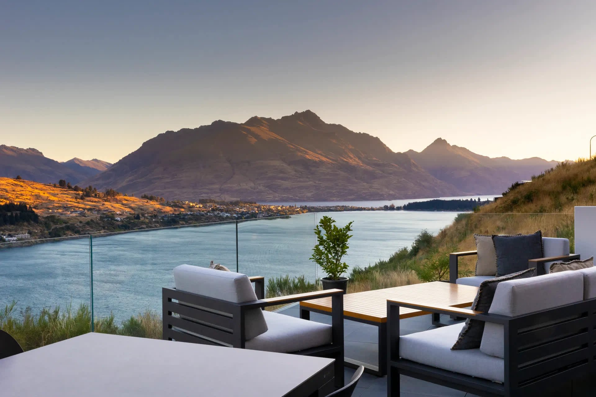 Queenstown balcony with lake and mountain views