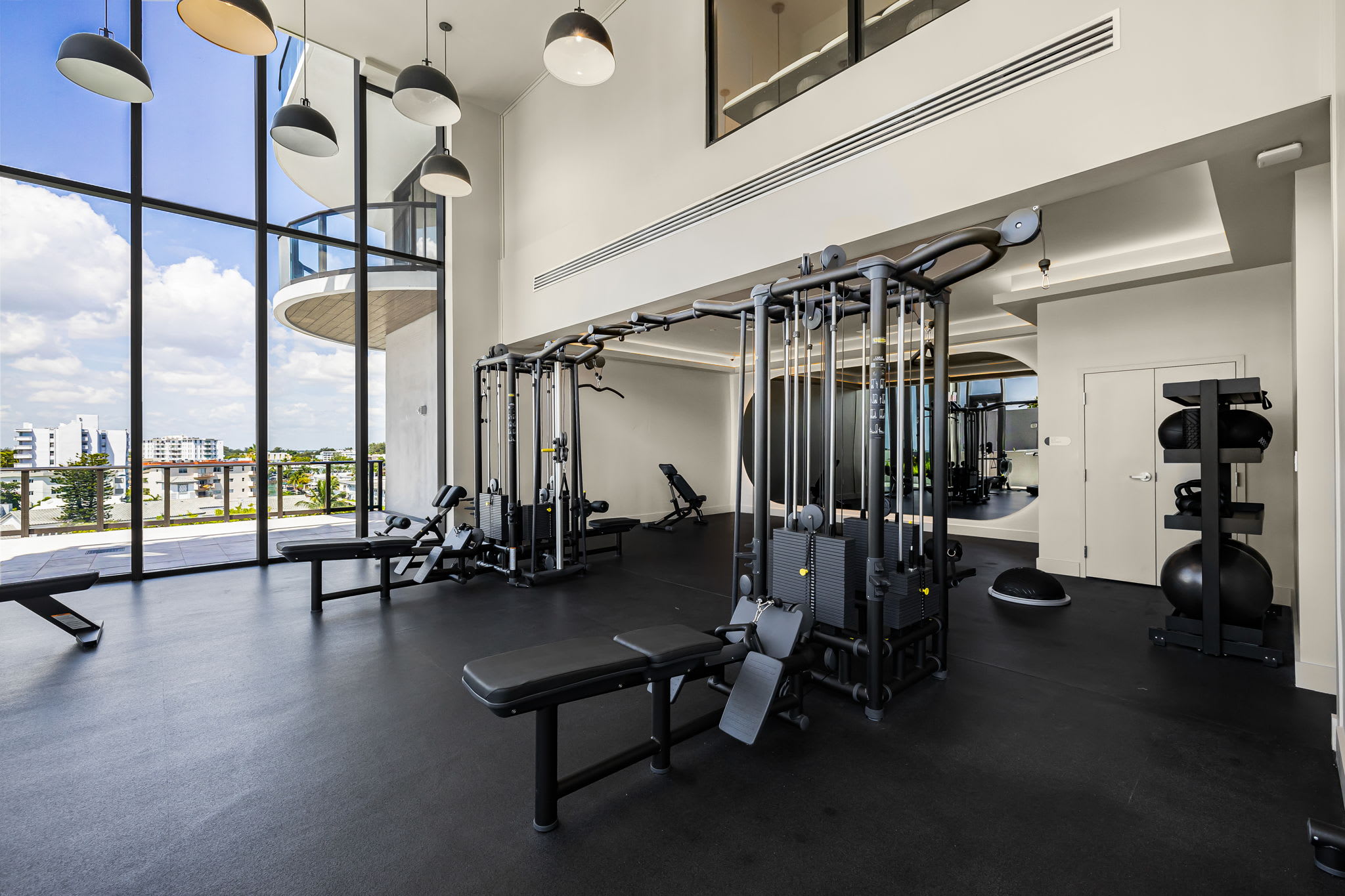 Stay fit with access to a modern gym featuring panoramic views and top-notch equipment.